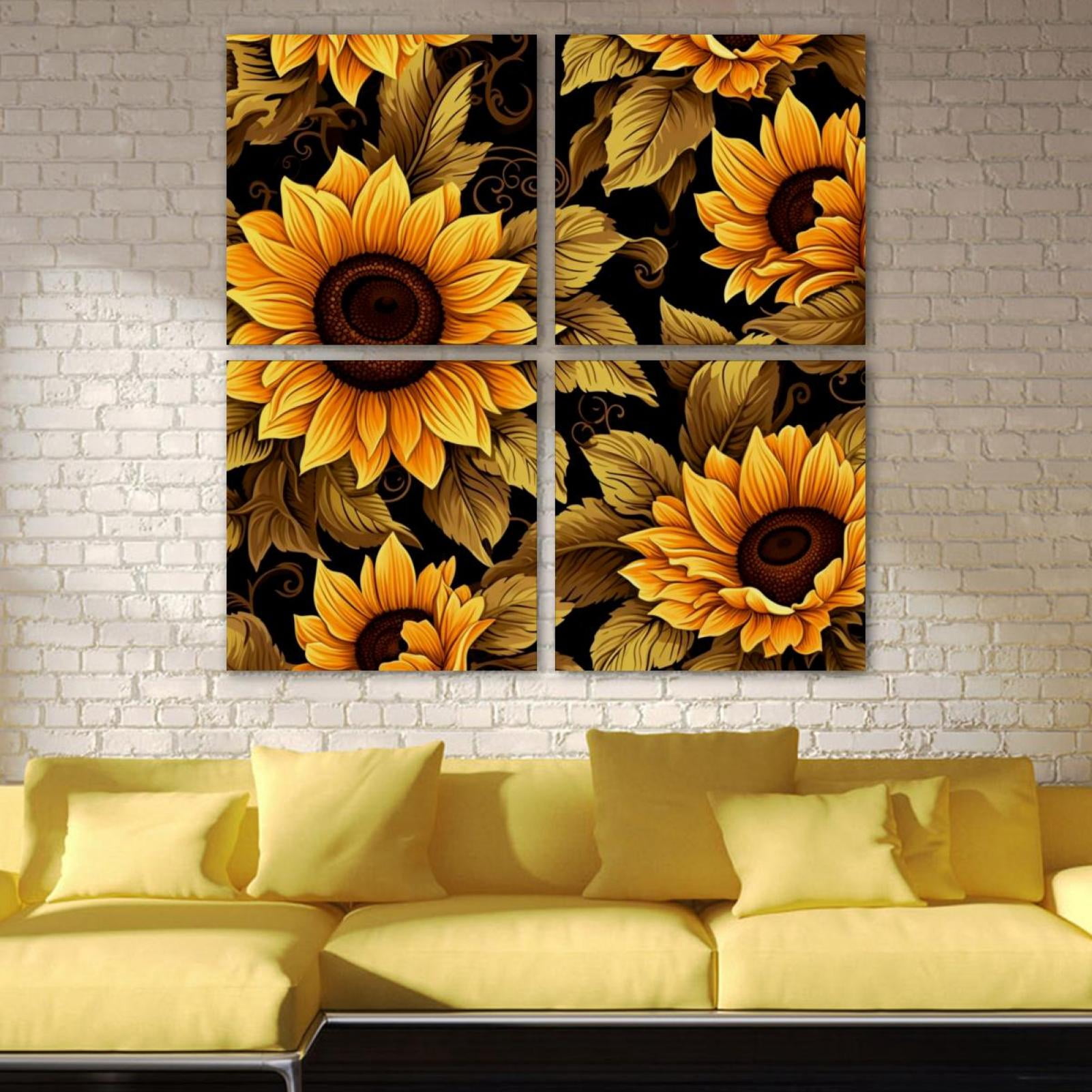 OWNSERIES Sunflowers Pattern 4PC Frameless Canvas Wall Art Paintings ...