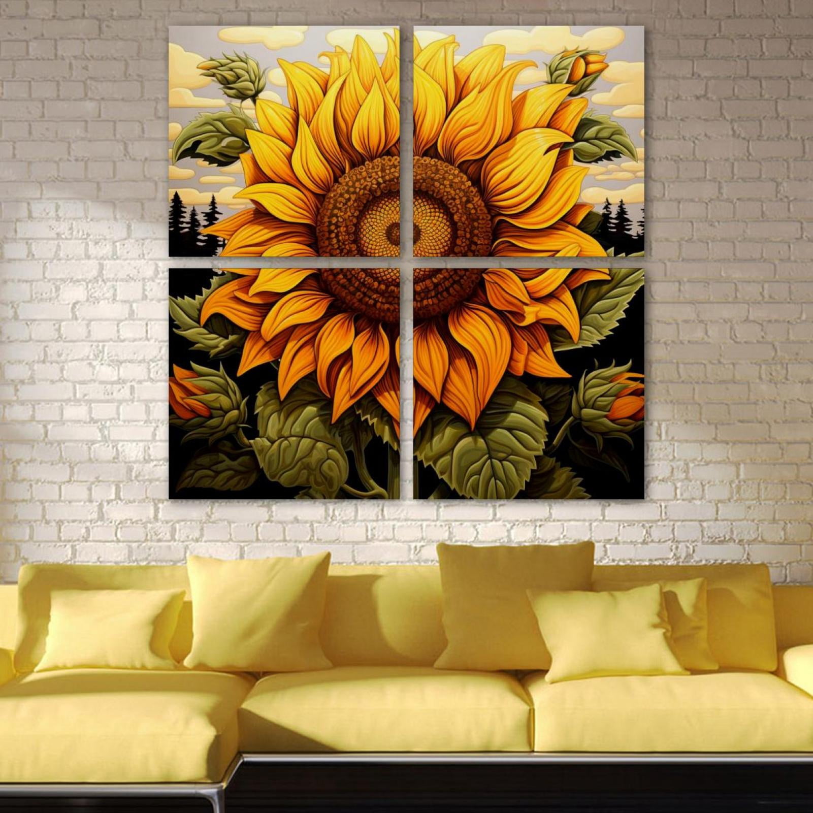OWNSERIES Sunflowers Pattern 4PC Frameless Canvas Wall Art Paintings ...