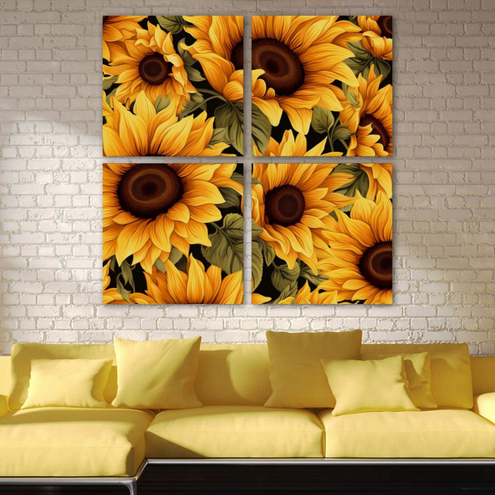 OWNSERIES Sunflowers Pattern 4PC Frameless Canvas Wall Art Paintings ...