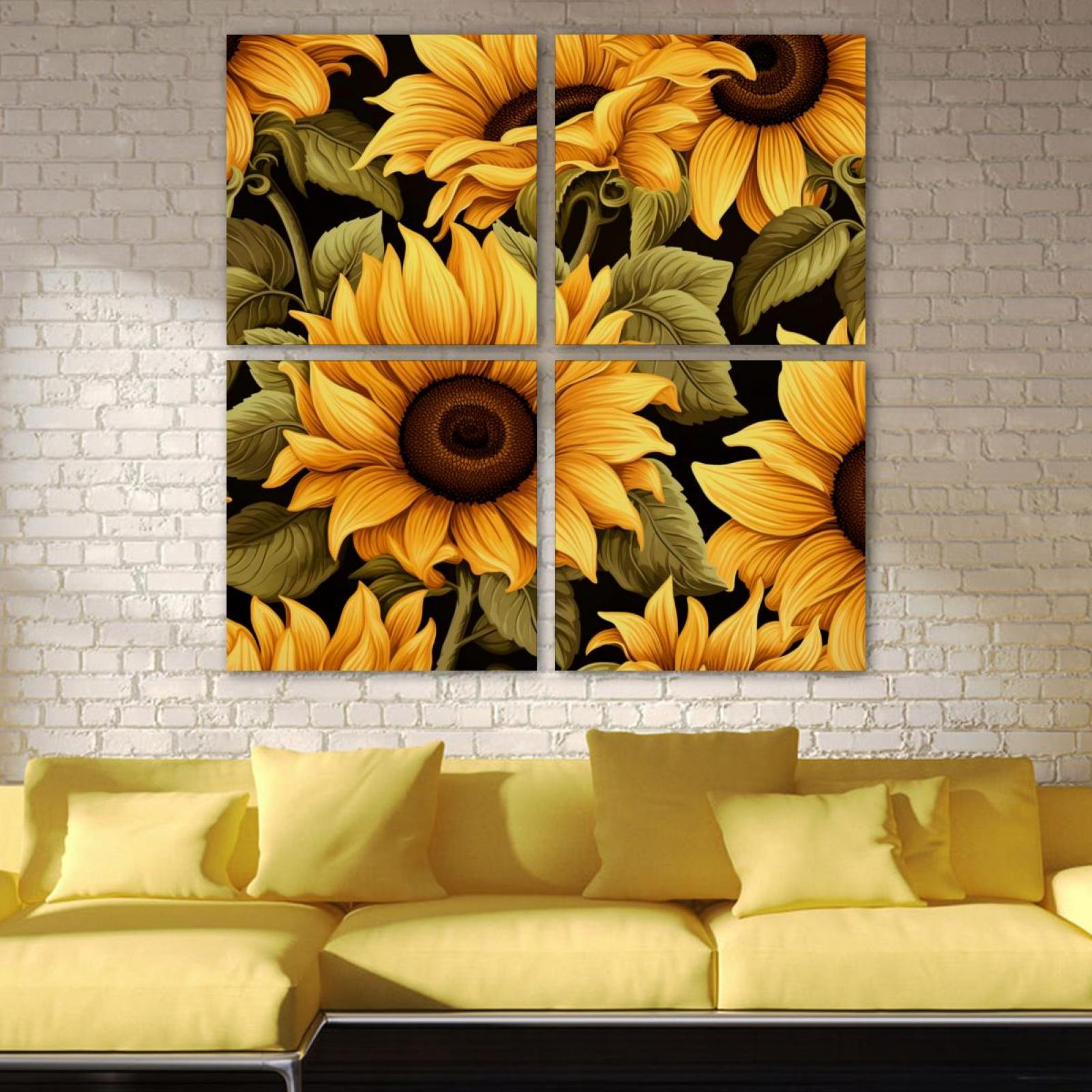 OWNSERIES Sunflowers Pattern 4PC Frameless Canvas Wall Art Paintings ...