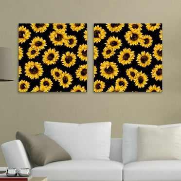 OWNSERIES Sunflowers in Black Background Pattern 2PC Canvas Wall Art Paintings for Living Room Canvas Frameless Print Wall Artworks
