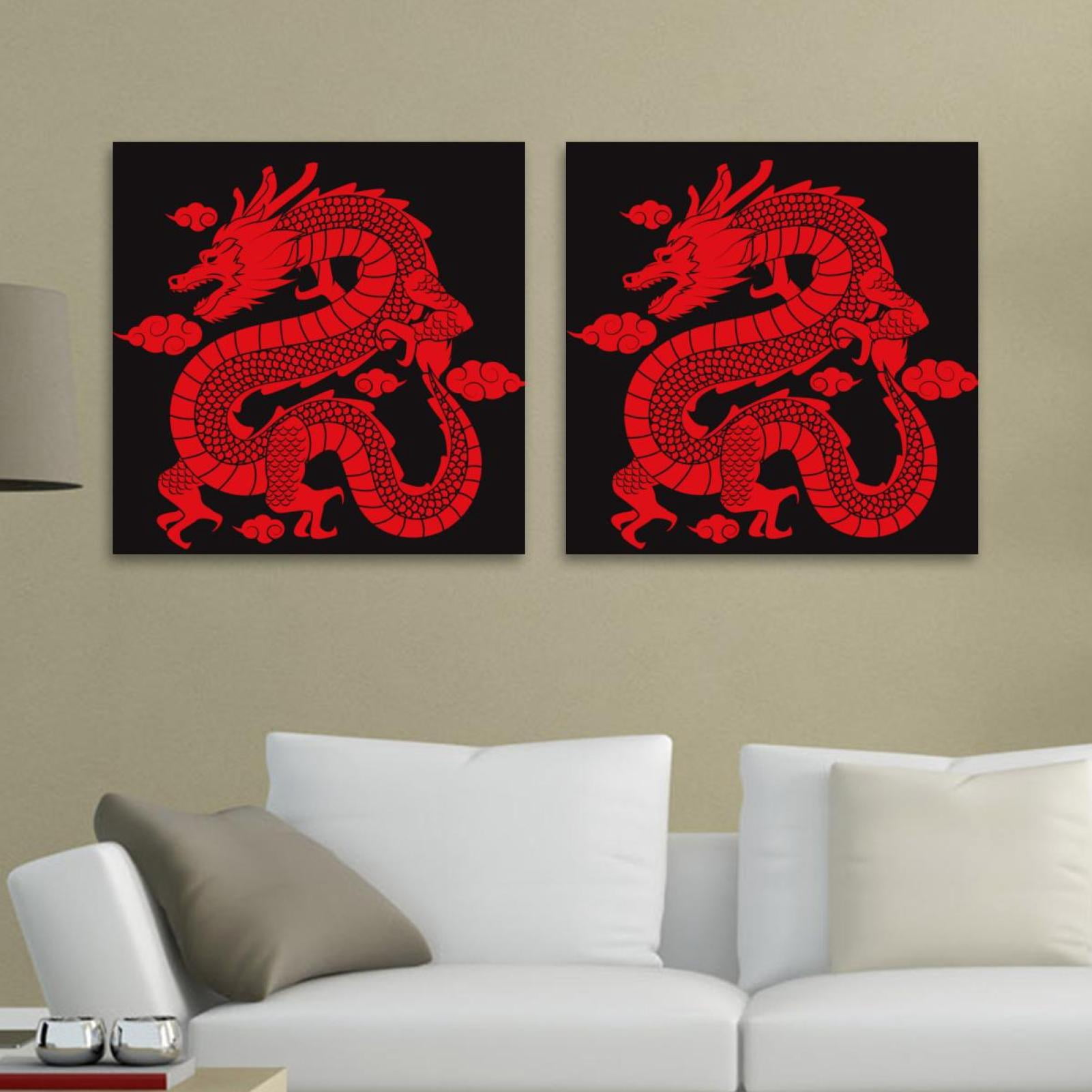 OWNSERIES Traditional Chinese Dragon Pattern 2PC Canvas Wall Art ...