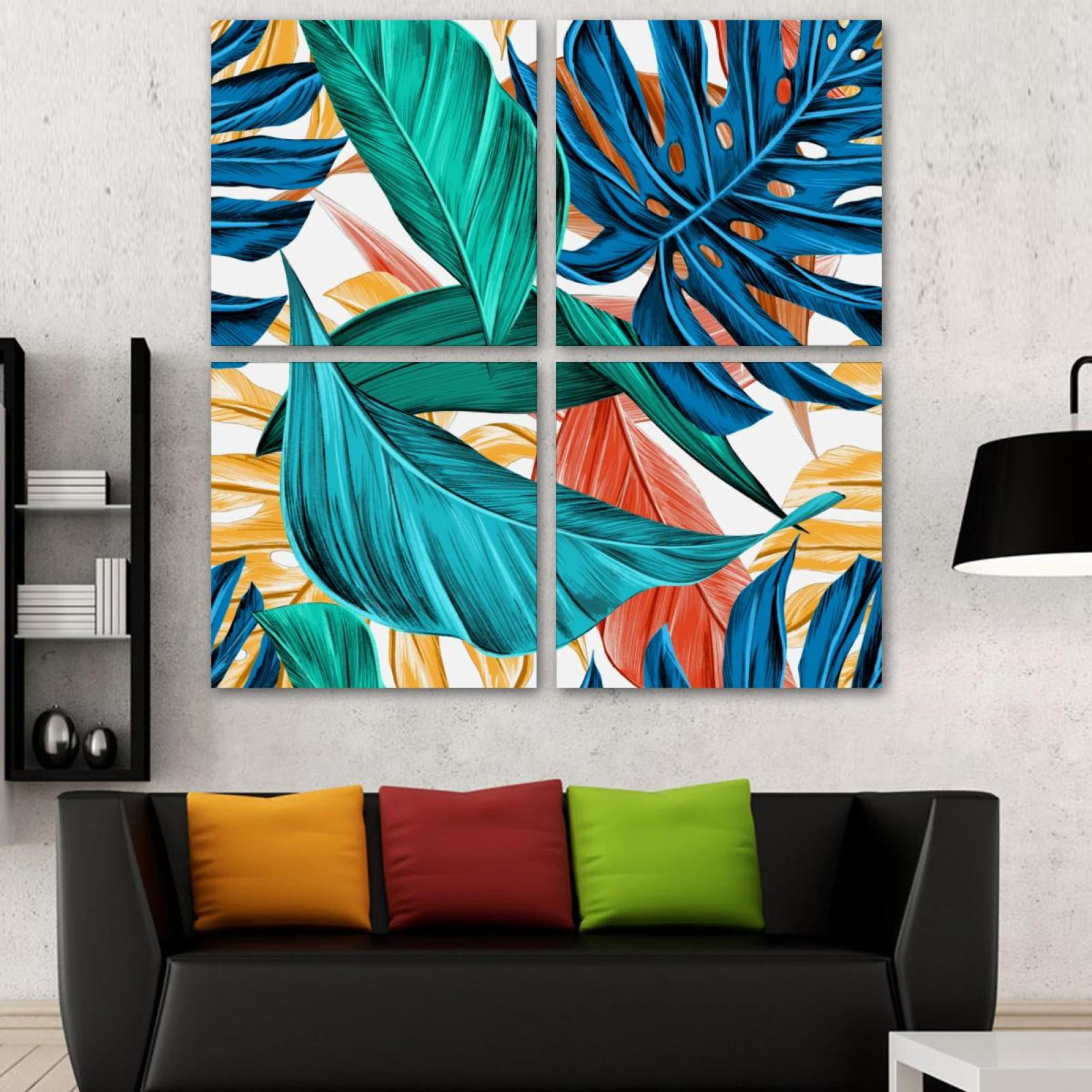 OWNSERIES Tropical Leaves Pattern 4PC Frameless Canvas Wall Art ...