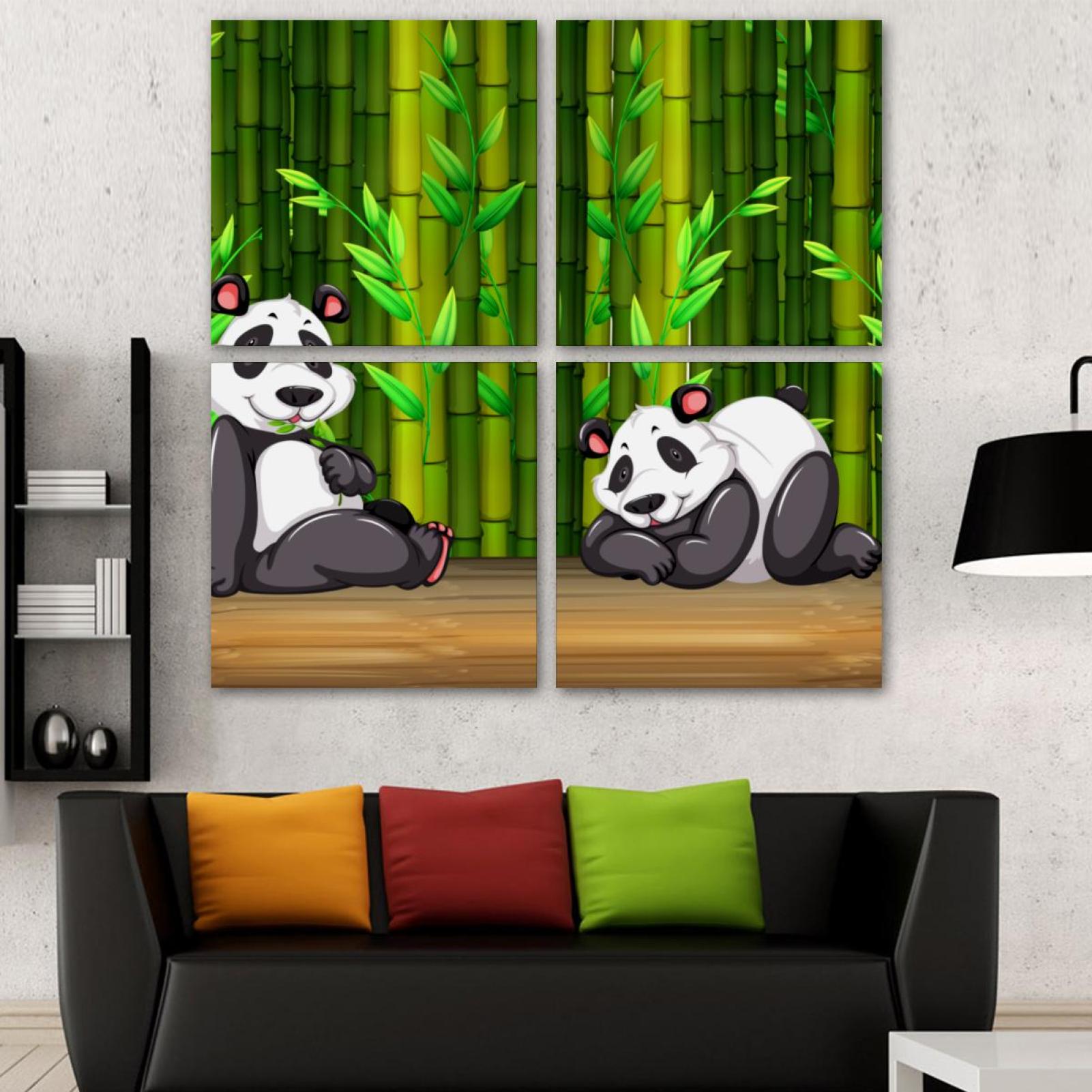 OWNSERIES Two Panda in Bamboo Forest Pattern 4PC Frameless Canvas Wall ...