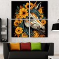 OWNSERIES Unicorn Skull Sunflower Pattern 4PC Frameless Canvas Wall Art
