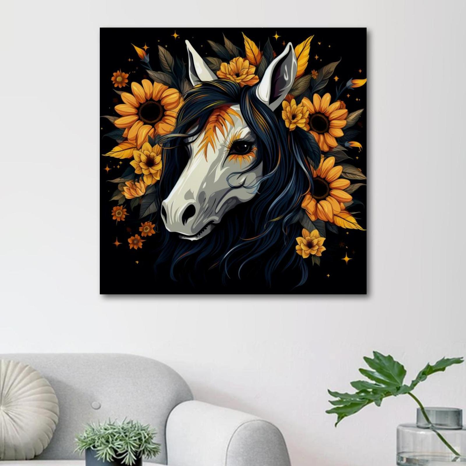 OWNSERIES Unicorn Skull Sunflower Pattern Canvas Wall Art Paintings for