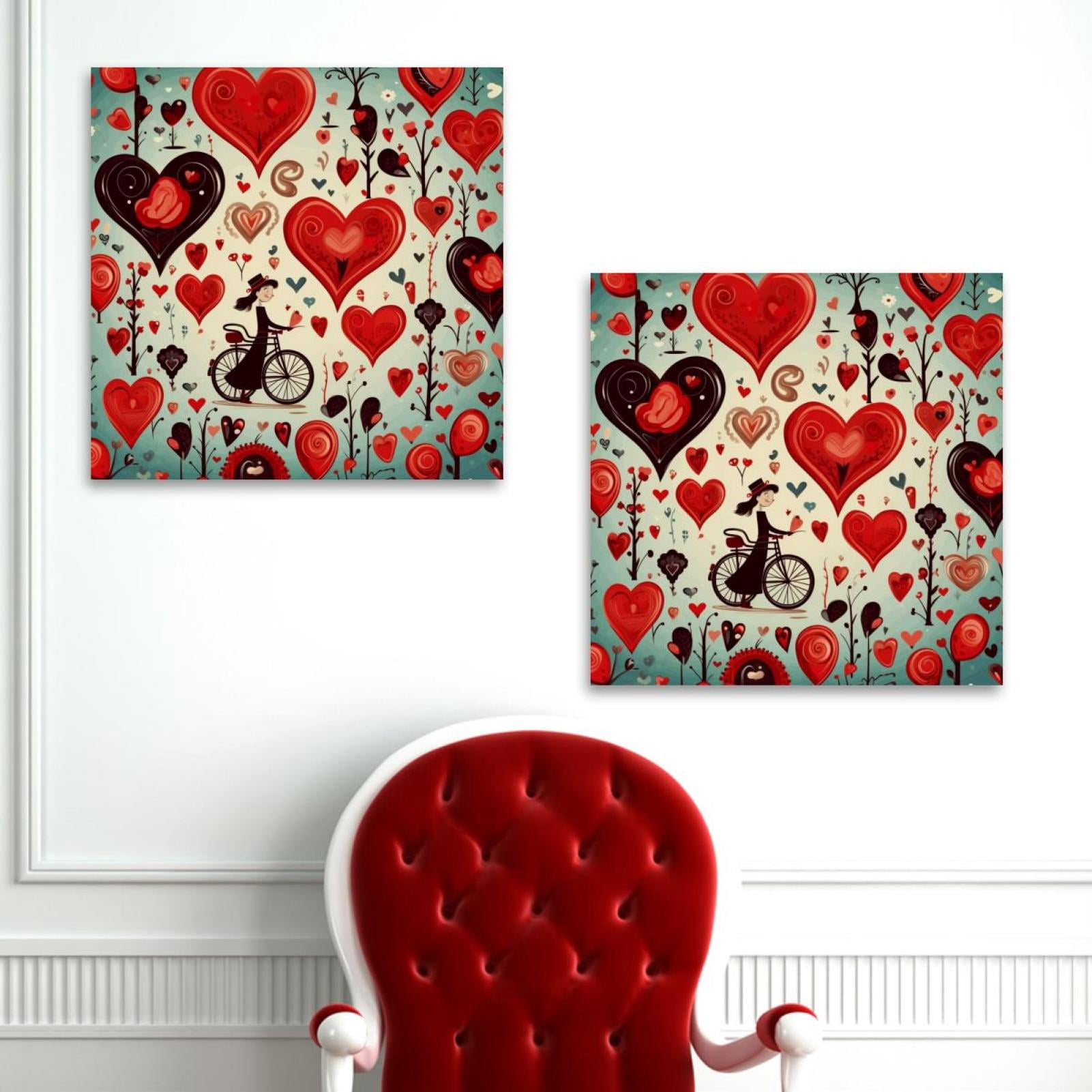 OWNSERIES Valentine's Day Love Hearts Pattern 2PC Canvas Wall Art ...