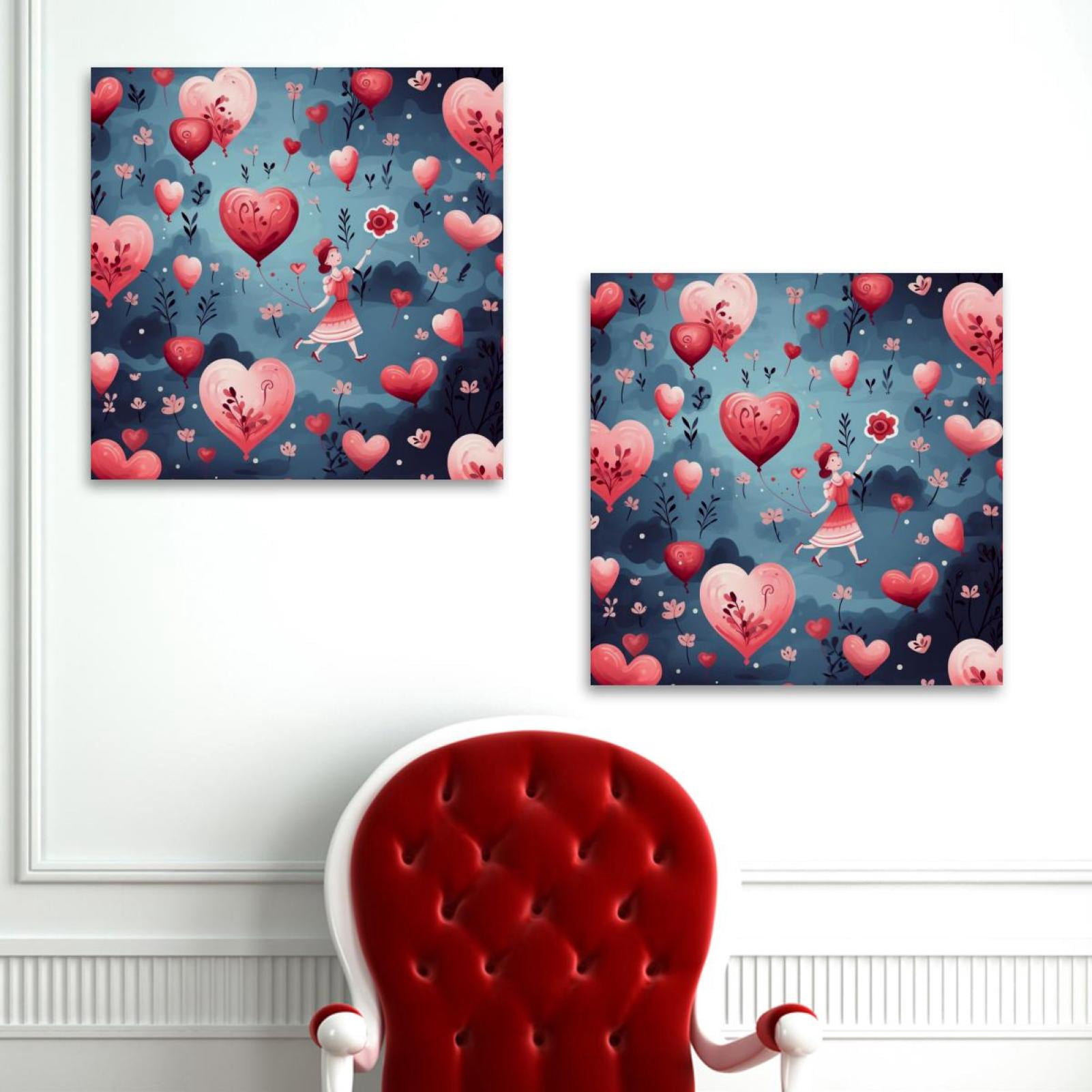 OWNSERIES Valentine's Day Love Hearts Pattern 2PC Canvas Wall Art ...
