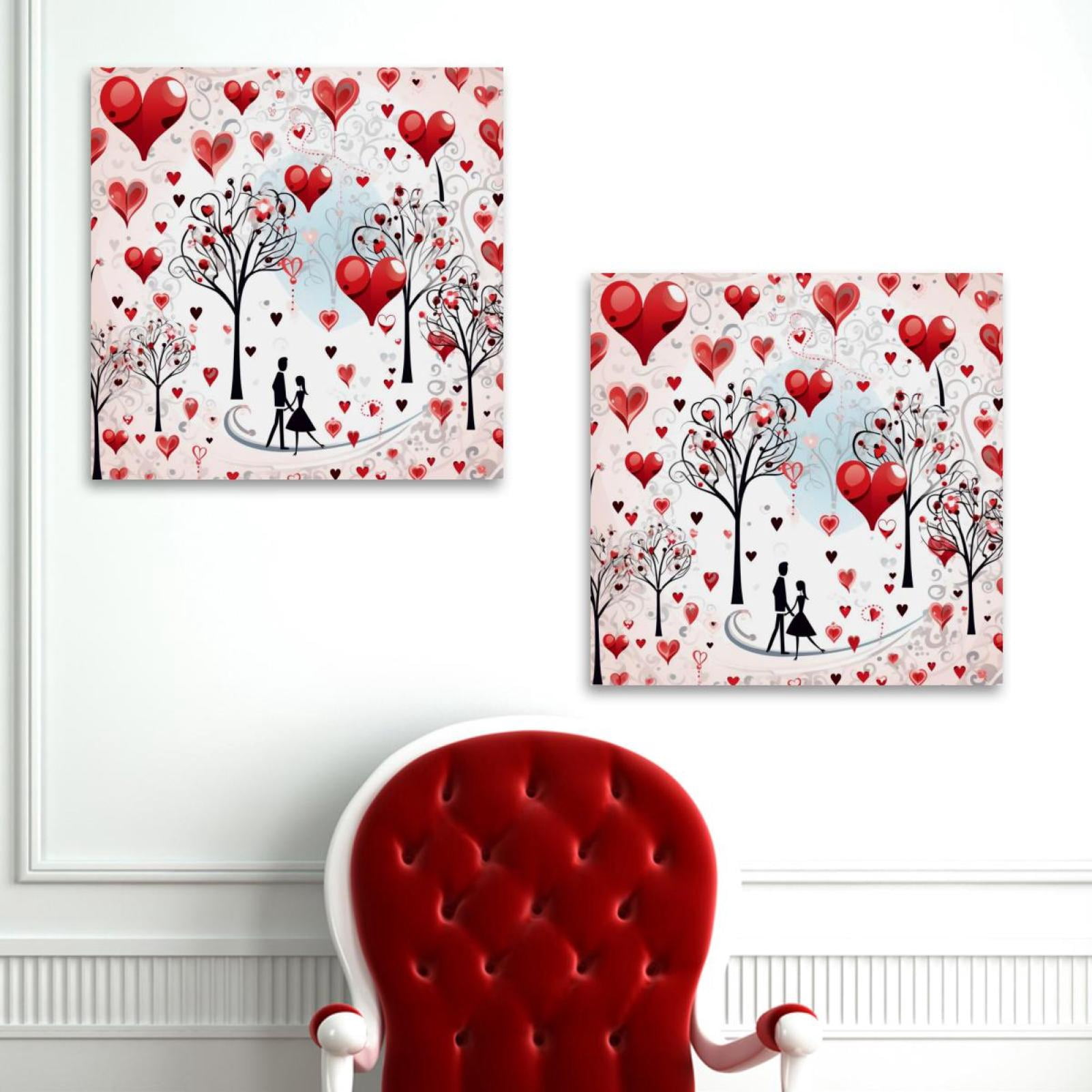OWNSERIES Valentine's Day Love Hearts Pattern 2PC Canvas Wall Art ...