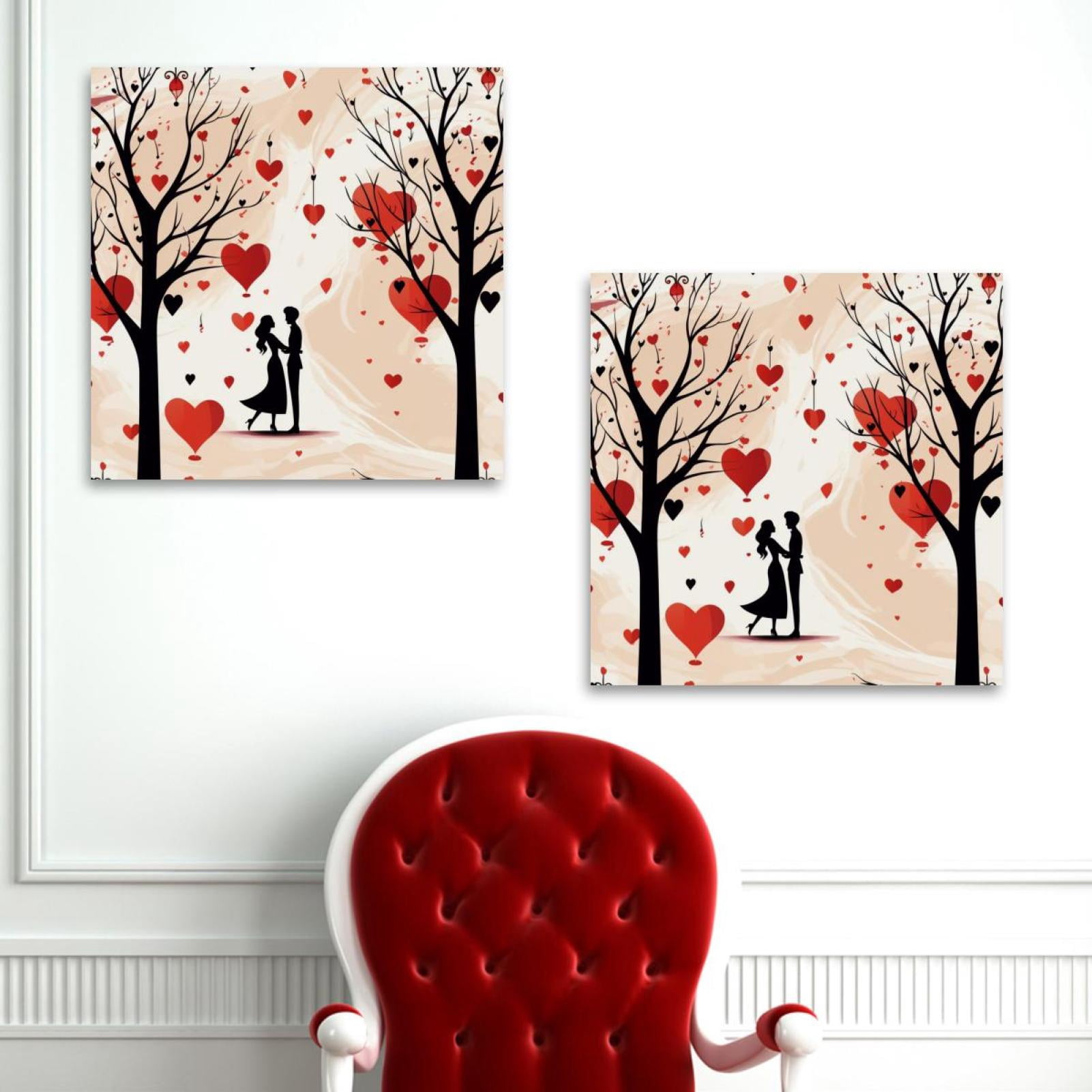 OWNSERIES Valentine's Day Love Hearts Pattern 2PC Canvas Wall Art ...