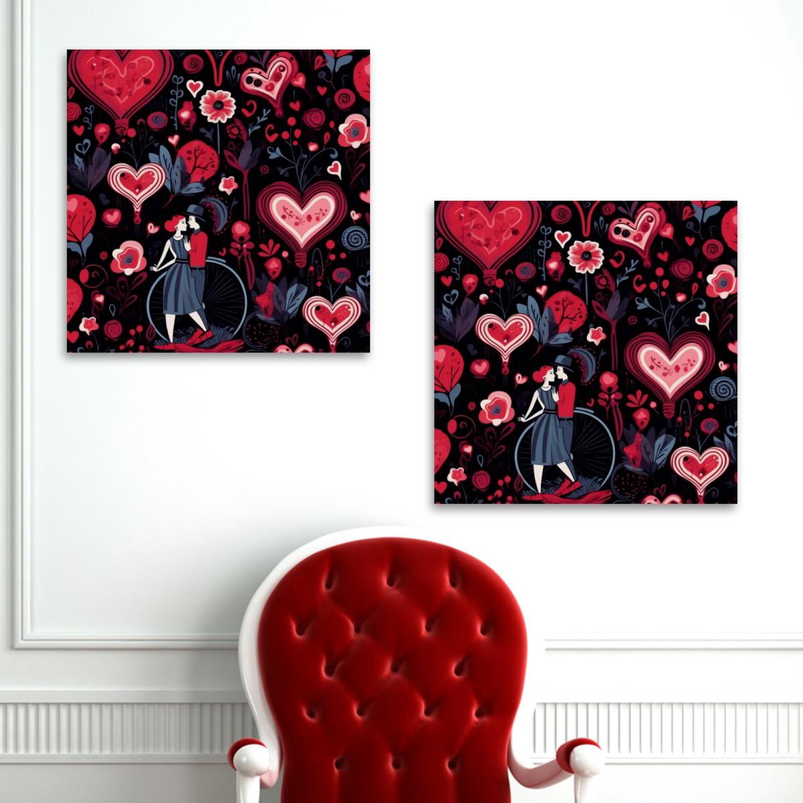 OWNSERIES Valentine's Day Love Hearts Pattern 2PC Canvas Wall Art ...