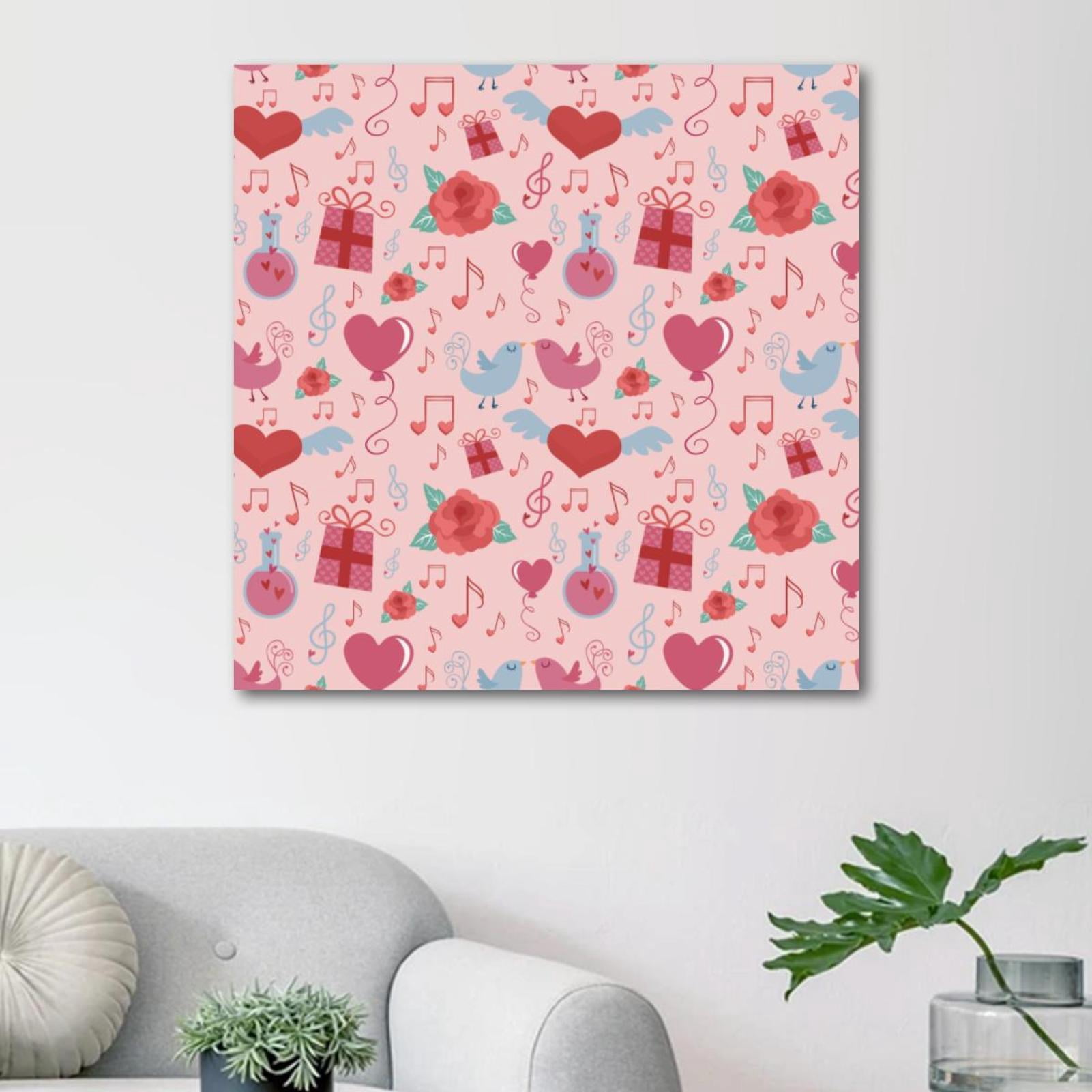 OWNSERIES Valentines Retro Love Music Notes Birds Pattern Canvas Wall ...