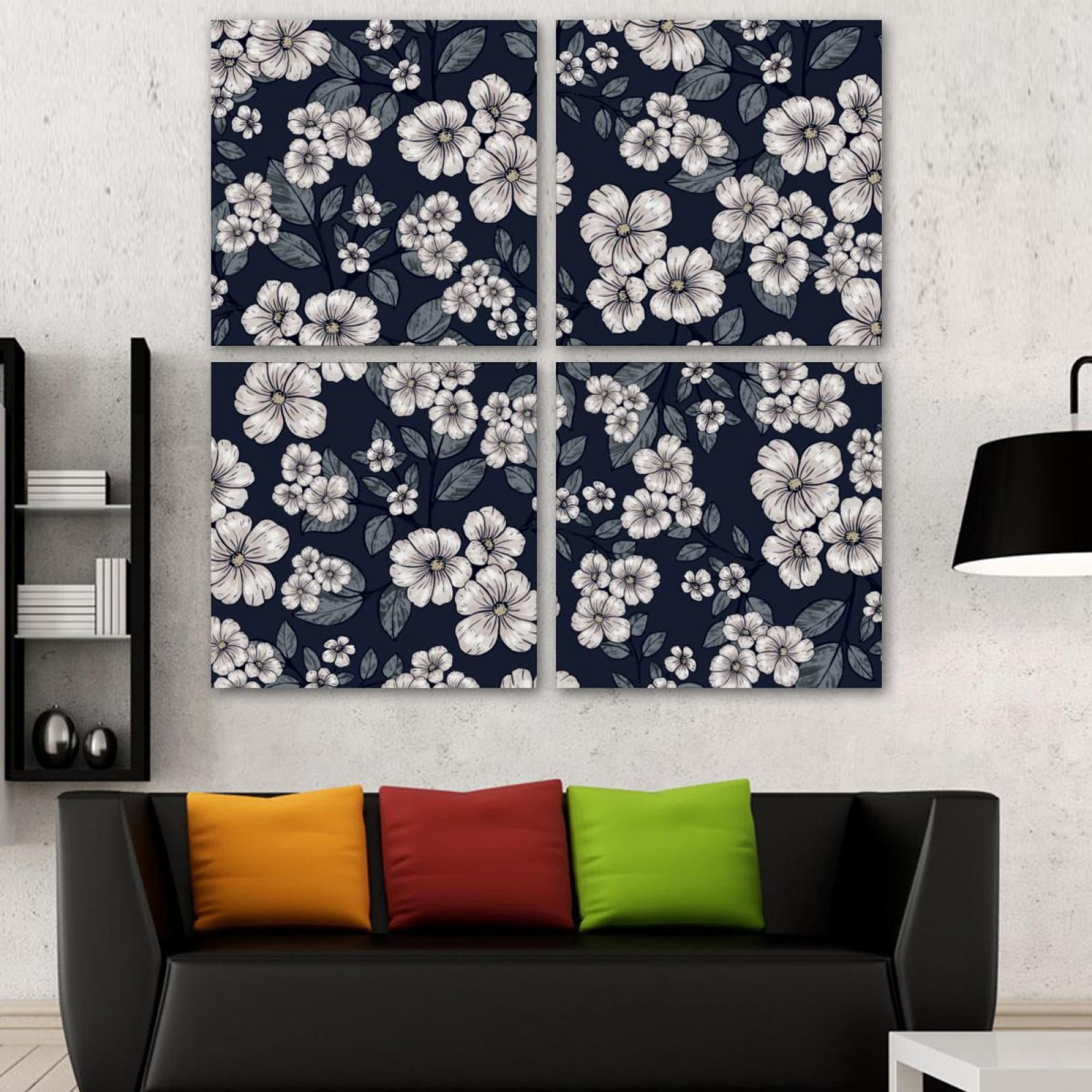 OWNSERIES Vintage Floral Pattern 4PC Frameless Canvas Wall Art ...