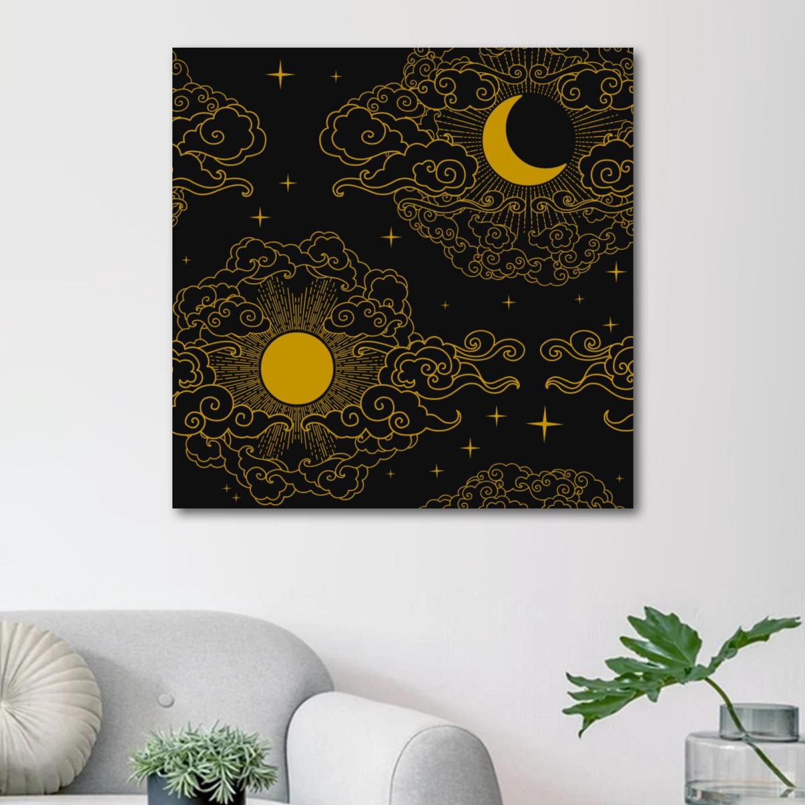 OWNSERIES Vintage Golden Sun and Moon Clouds Pattern Canvas Wall Art ...