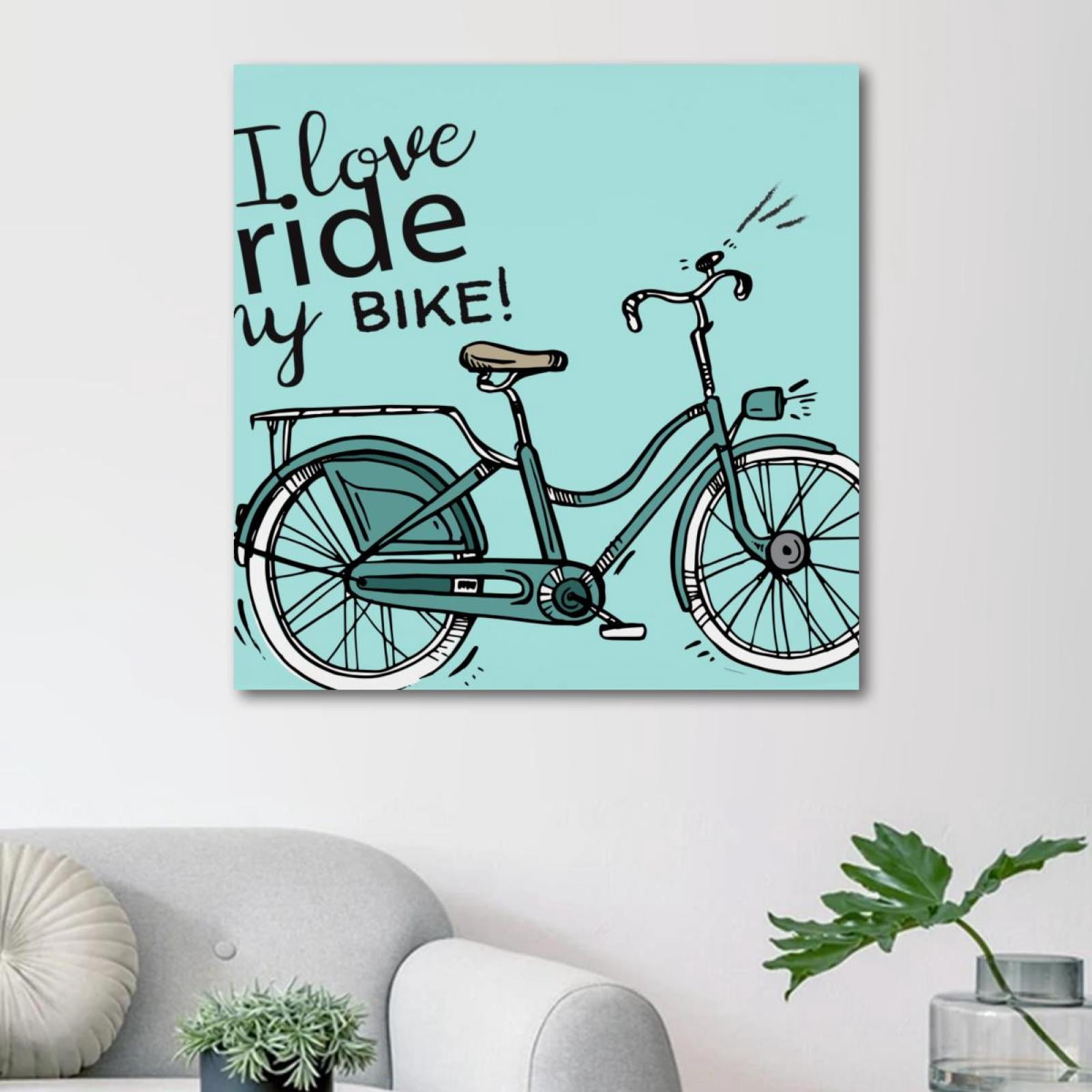 Lover Ride Art OWNSERIES Vintage I Love Ride My Bike Pattern Canvas Wall Art Paintings ...