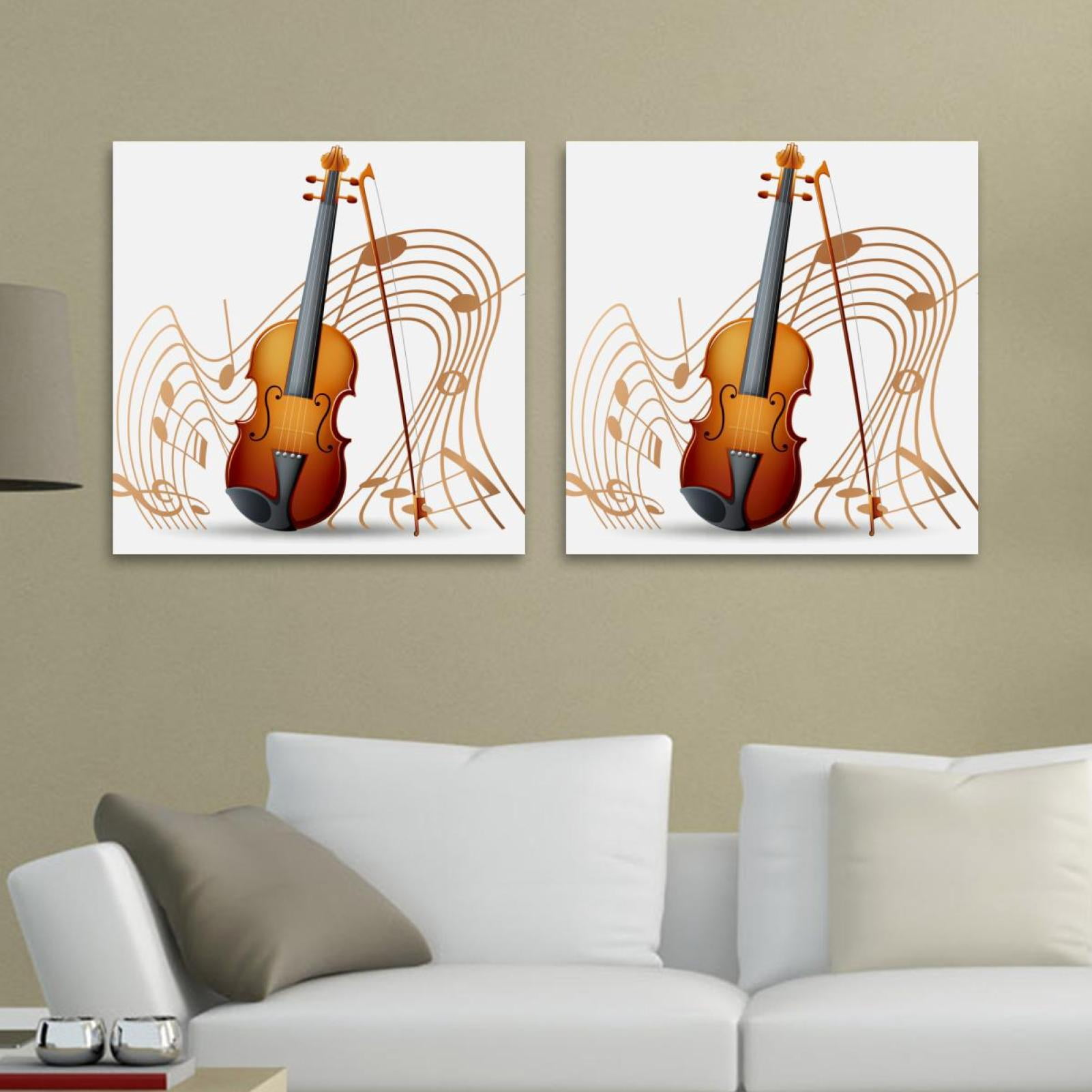 OWNSERIES Violin with Music Notes Pattern 2PC Canvas Wall Art Paintings ...