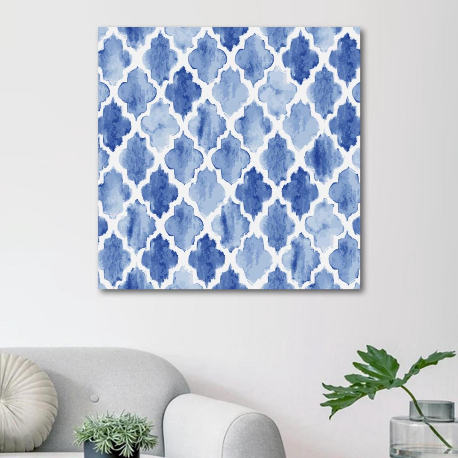 OWNSERIES Watercolor Blue Geometric Moroccan Pattern Canvas Wall Art ...