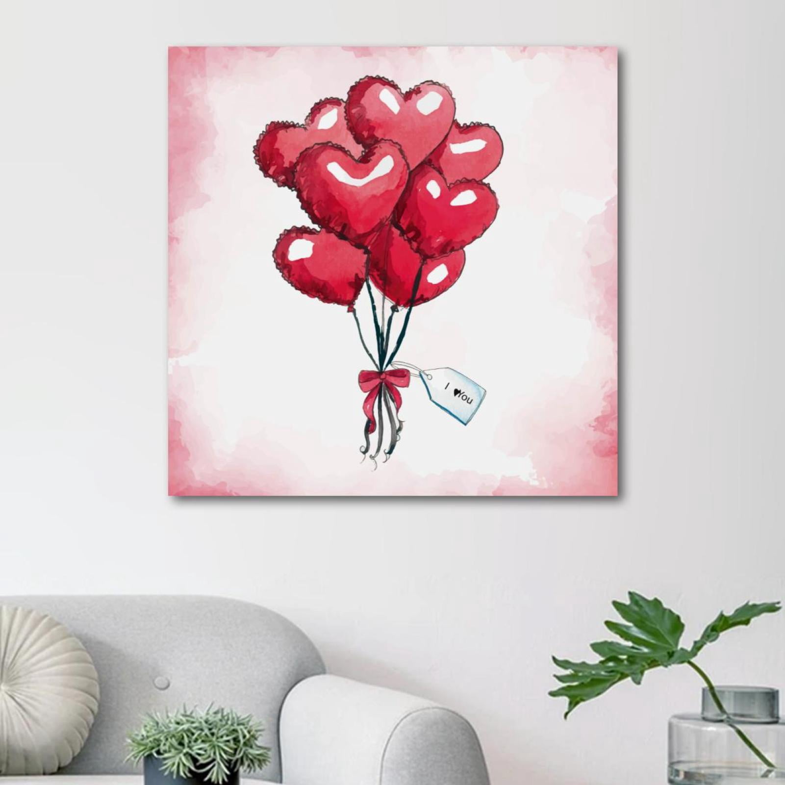OWNSERIES Watercolor Red Heart Balloons I Love You Pattern Canvas Wall ...