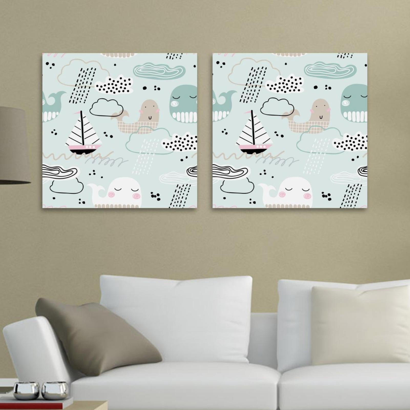 OWNSERIES Whale Boat Clouds Waves Pattern 2PC Canvas Wall Art Paintings ...