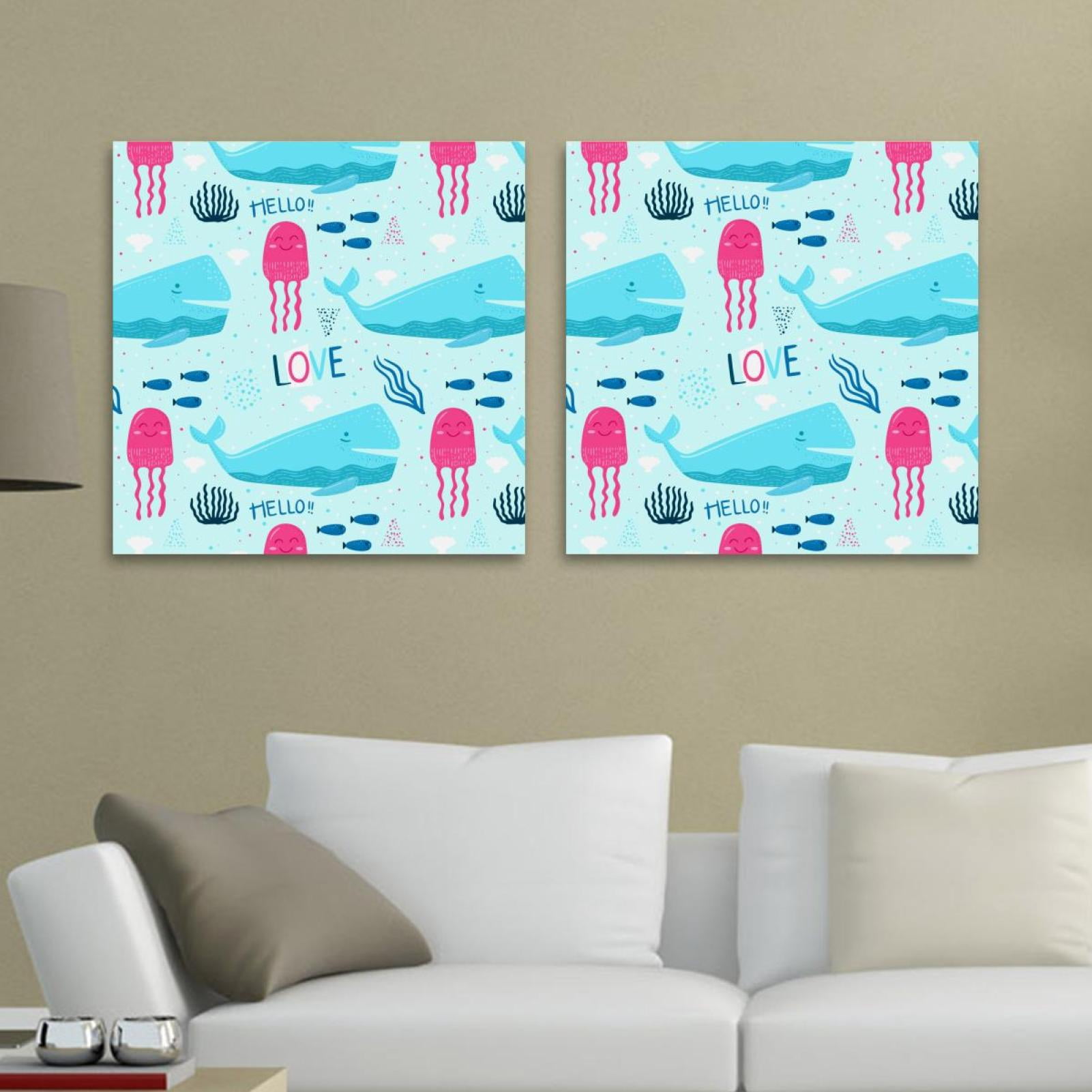 OWNSERIES Whale Octopus Blue Pattern 2PC Canvas Wall Art Paintings for ...