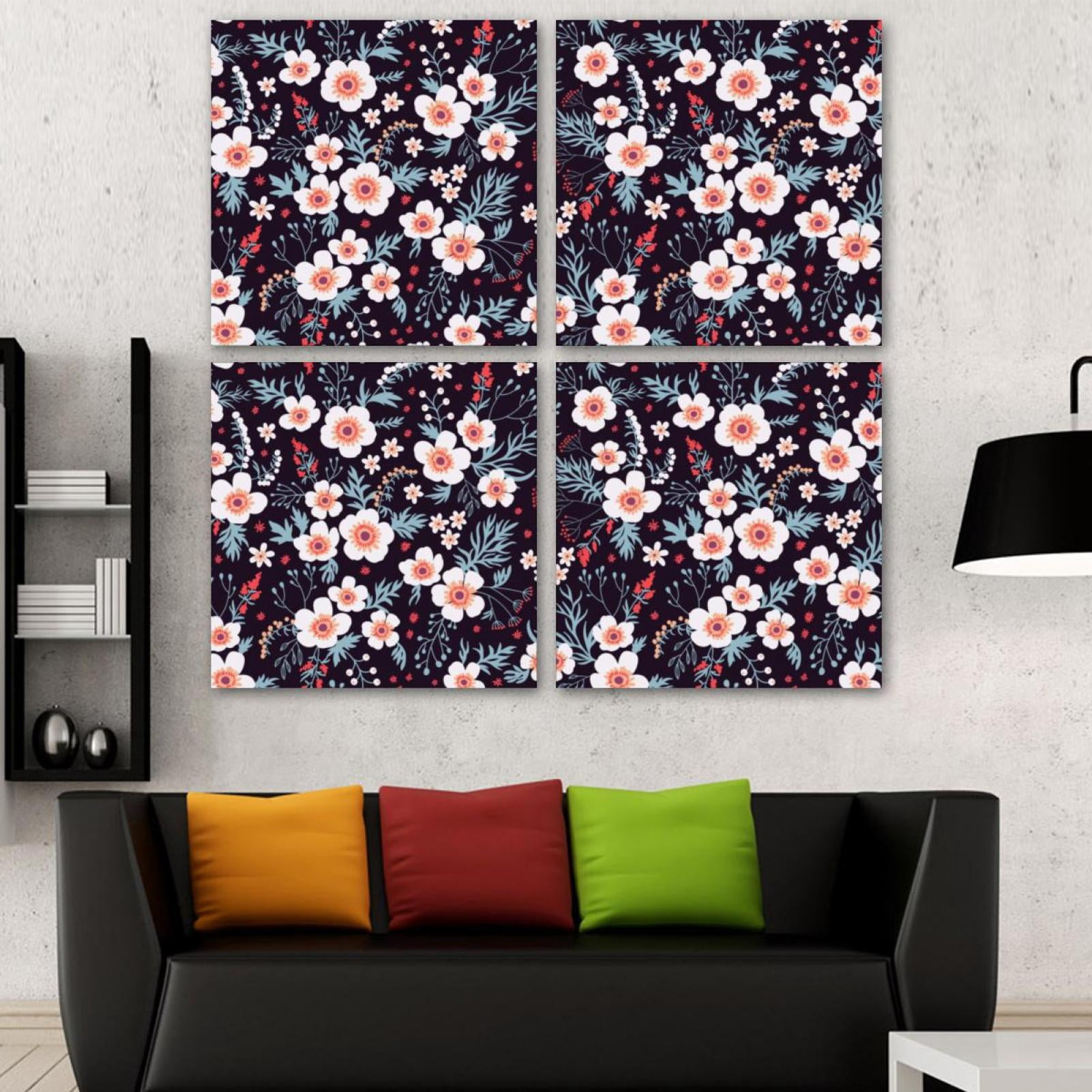 OWNSERIES White Floral Pattern 4PC Frameless Canvas Wall Art Paintings ...