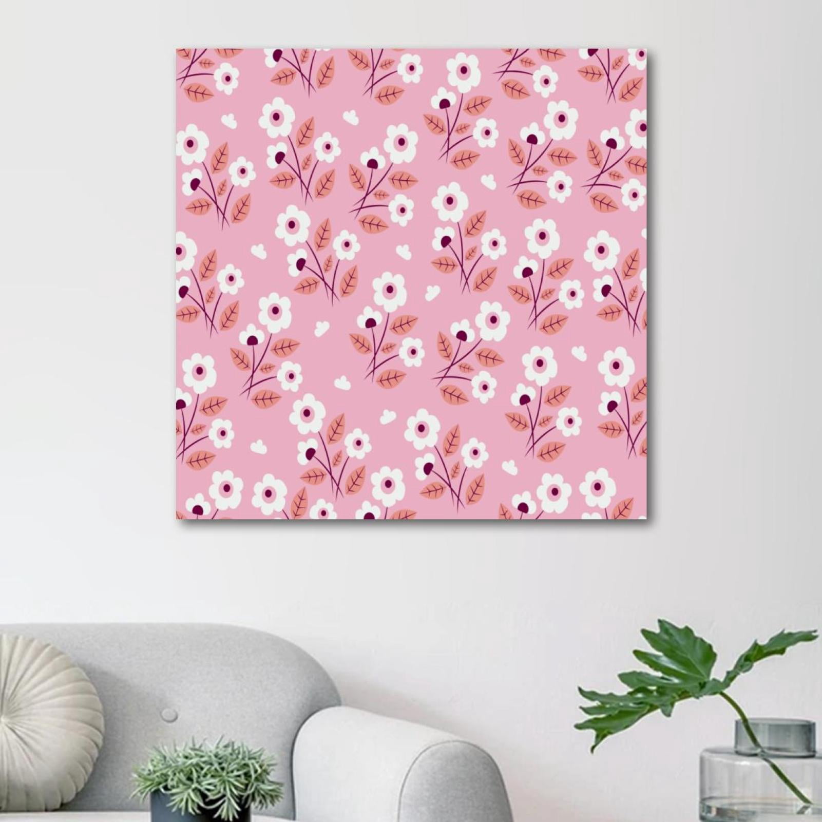 OWNSERIES White Flowers Pink Background Pattern Canvas Wall Art ...