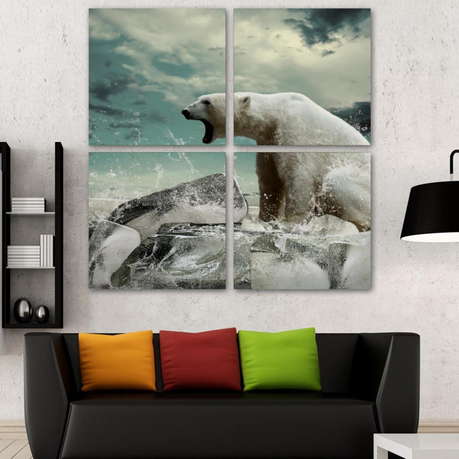 OWNSERIES White Polar Bear Pattern 4PC Frameless Canvas Wall Art