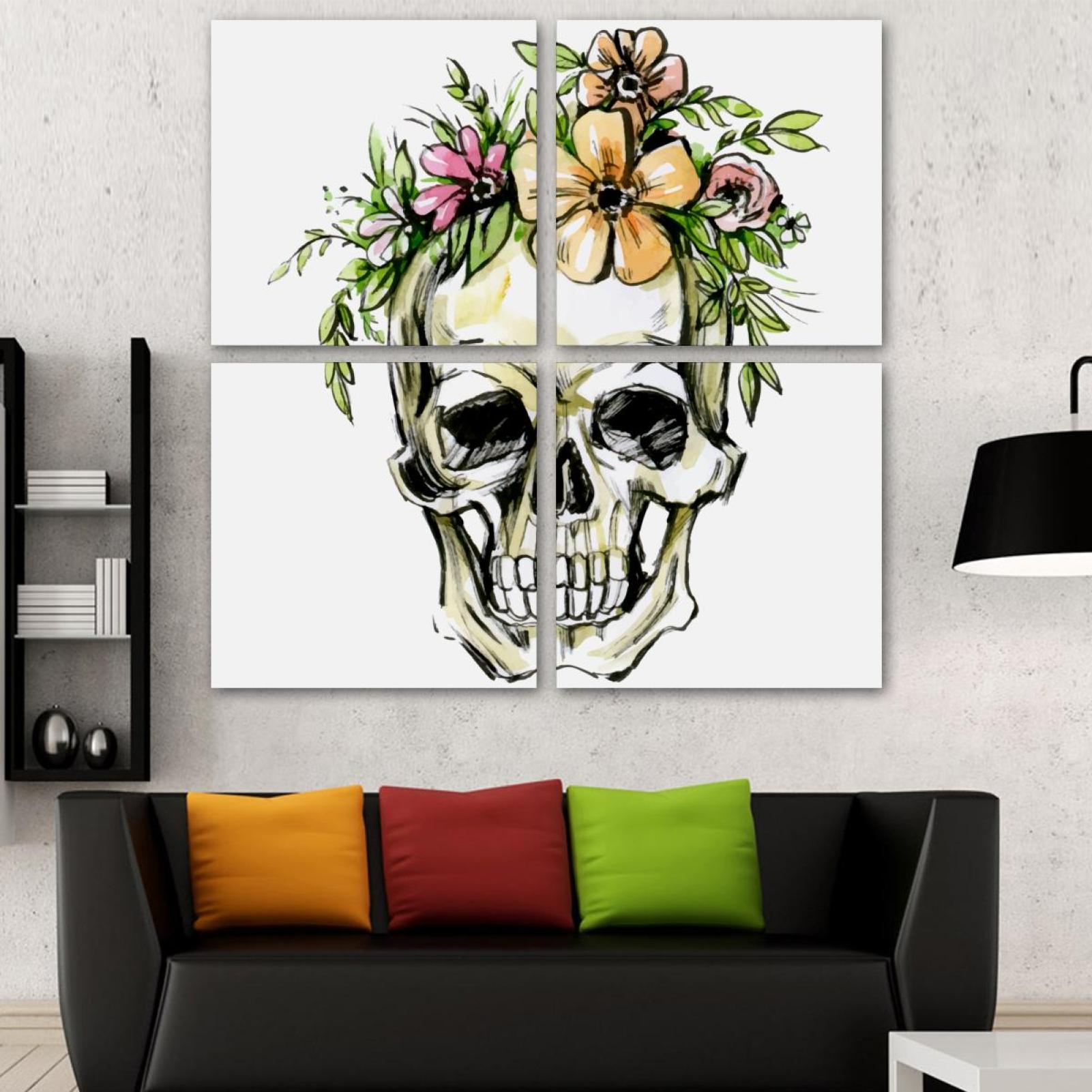 OWNSERIES White Skull Bone Pattern 4PC Frameless Canvas Wall Art ...