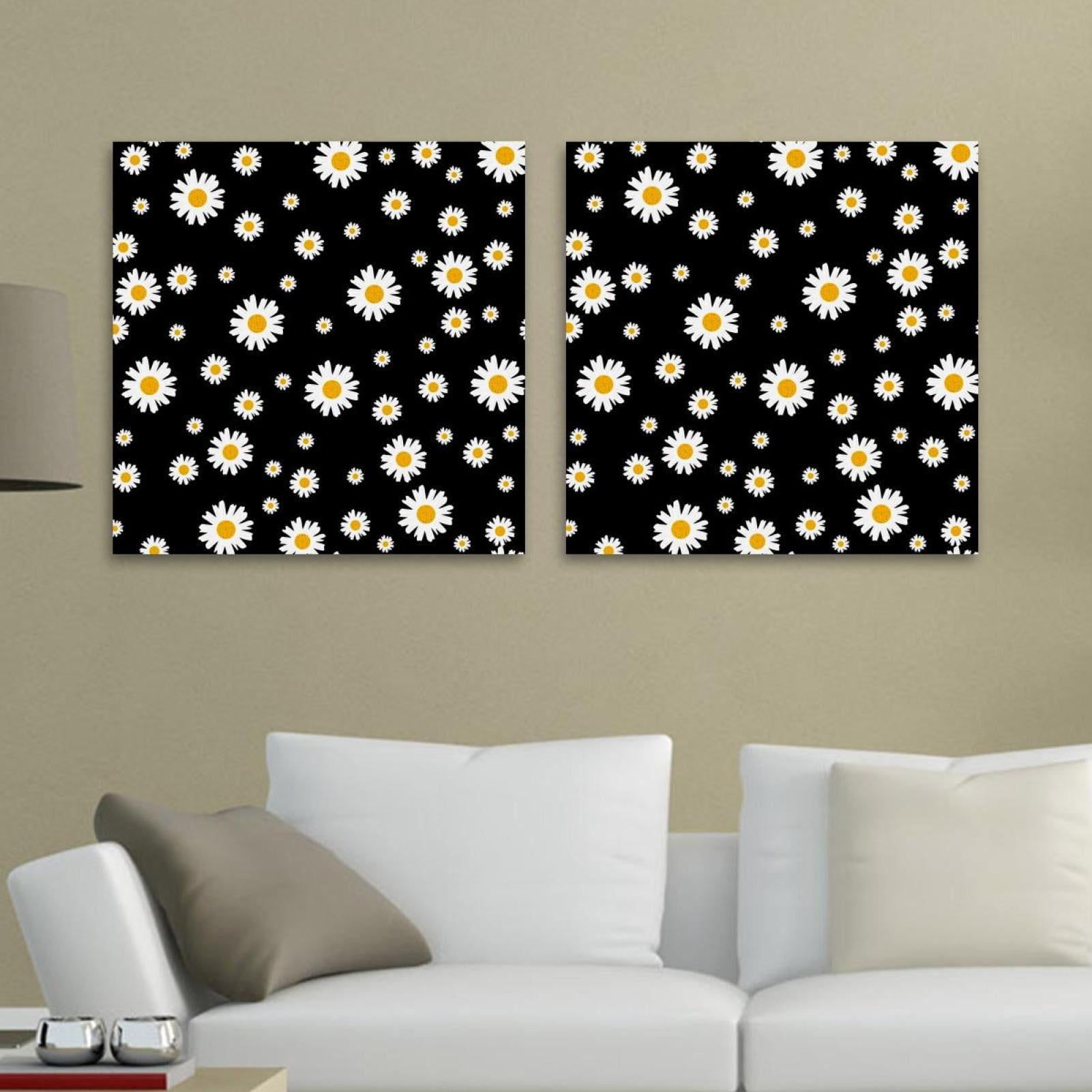 OWNSERIES White Yellow Daisy Flower Black Pattern 2PC Canvas Wall Art ...