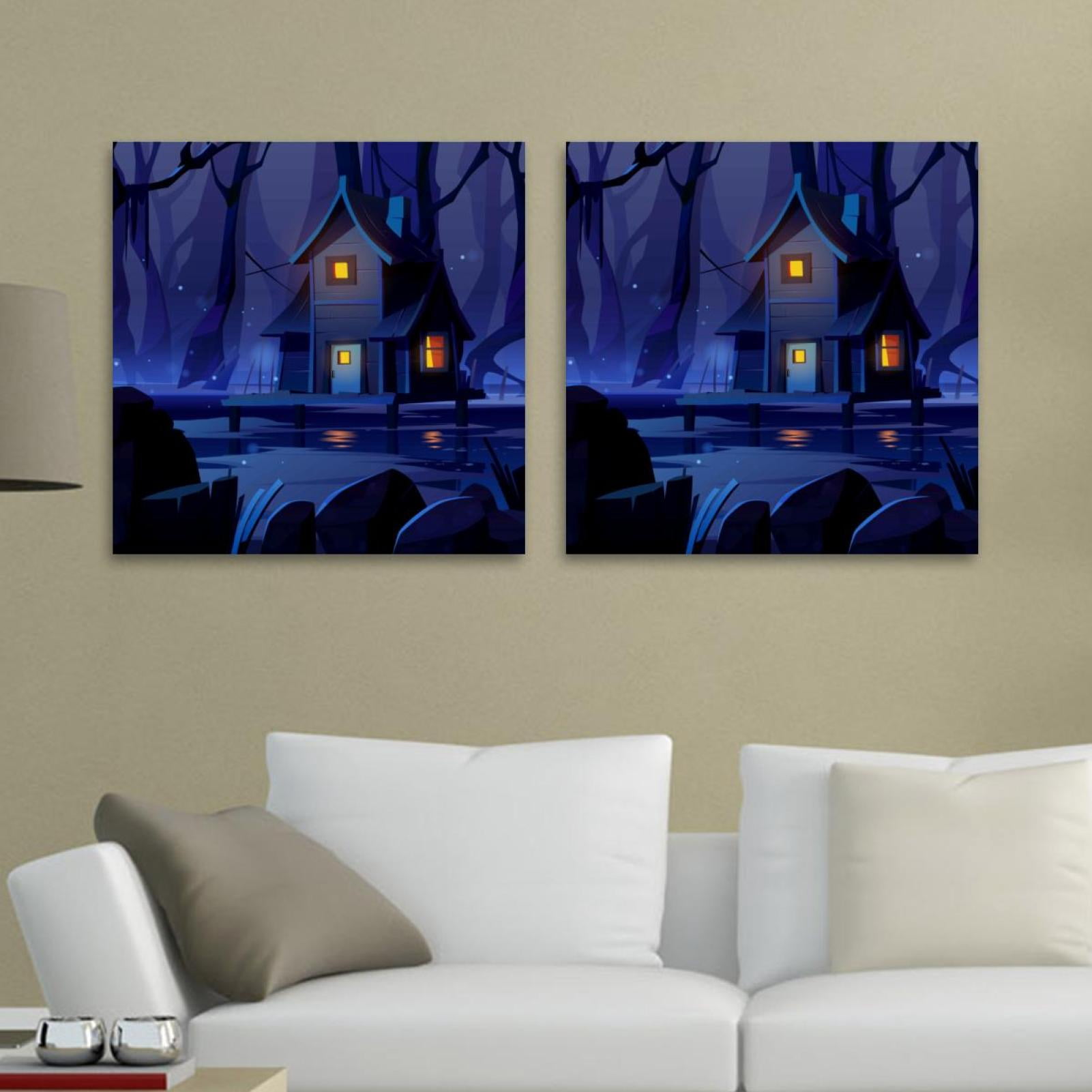OWNSERIES Wood Forest Night Pattern 2PC Canvas Wall Art Paintings for ...
