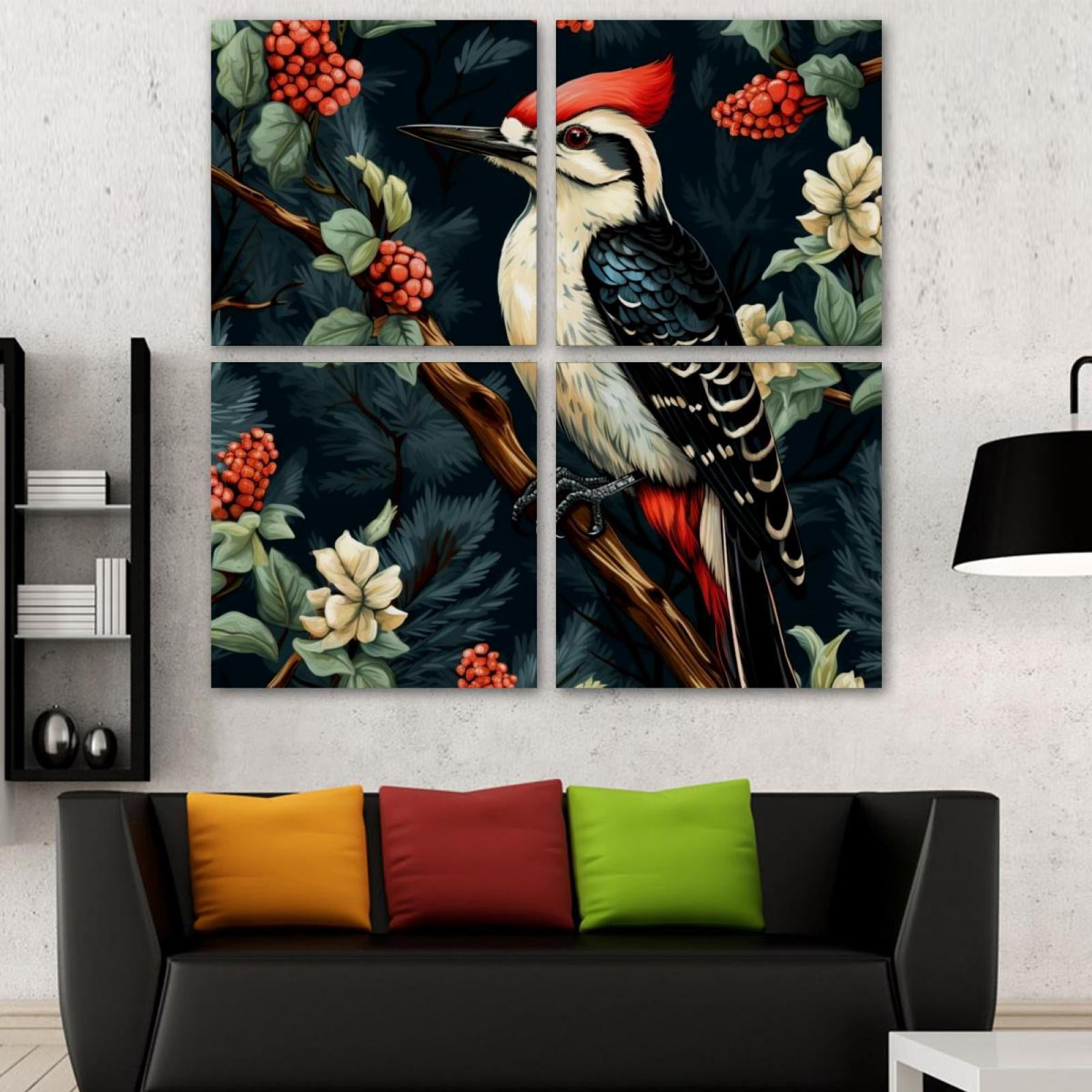 OWNSERIES Woodpecker Pattern 4PC Frameless Canvas Wall Art Paintings ...
