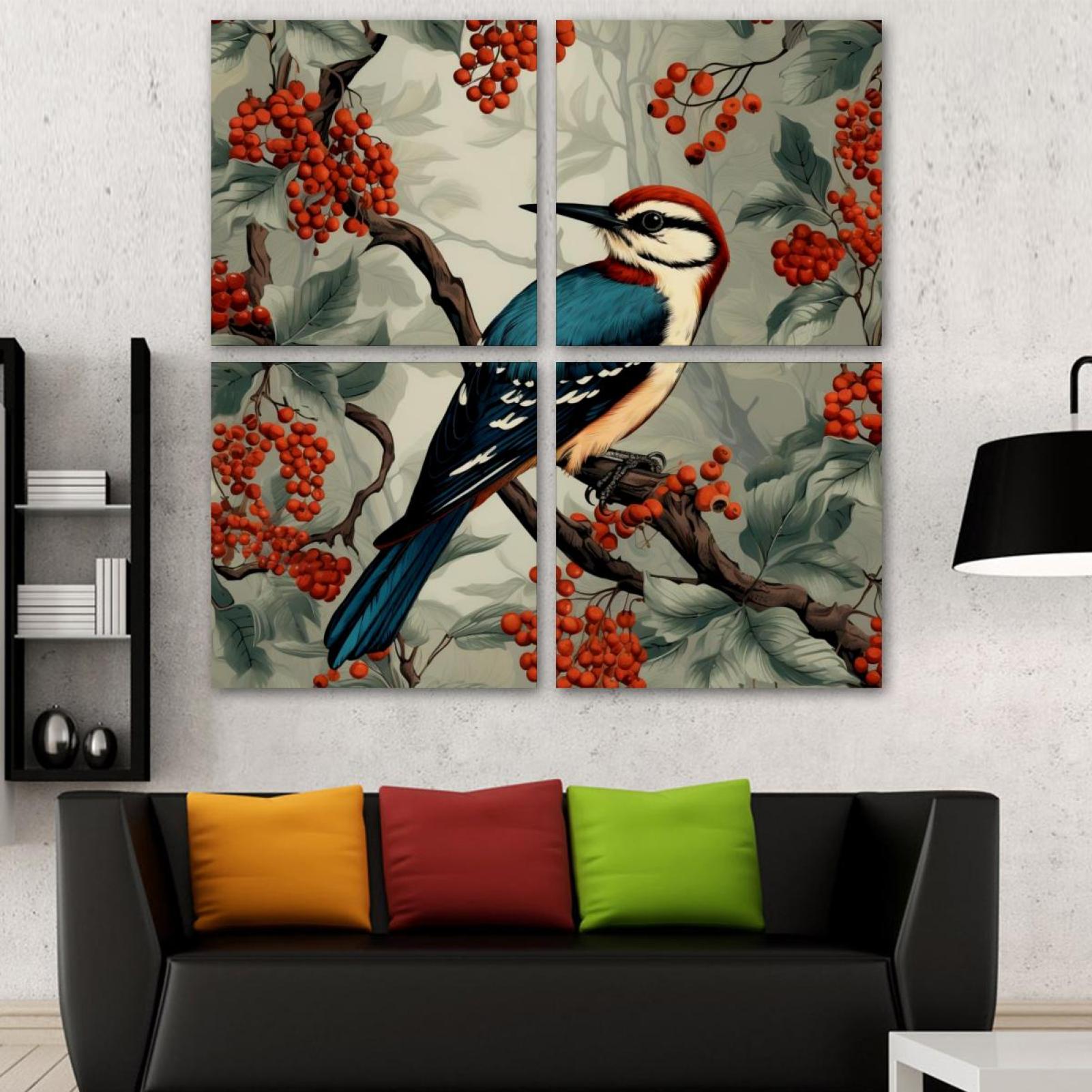 OWNSERIES Woodpecker Pattern 4PC Frameless Canvas Wall Art Paintings ...