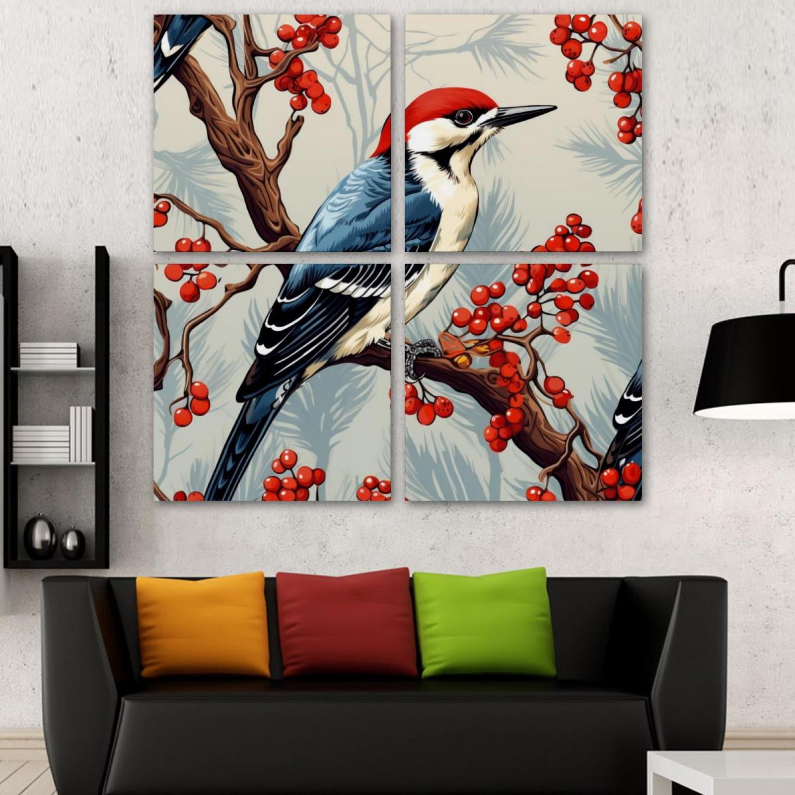 OWNSERIES Woodpecker Pattern 4PC Frameless Canvas Wall Art Paintings ...