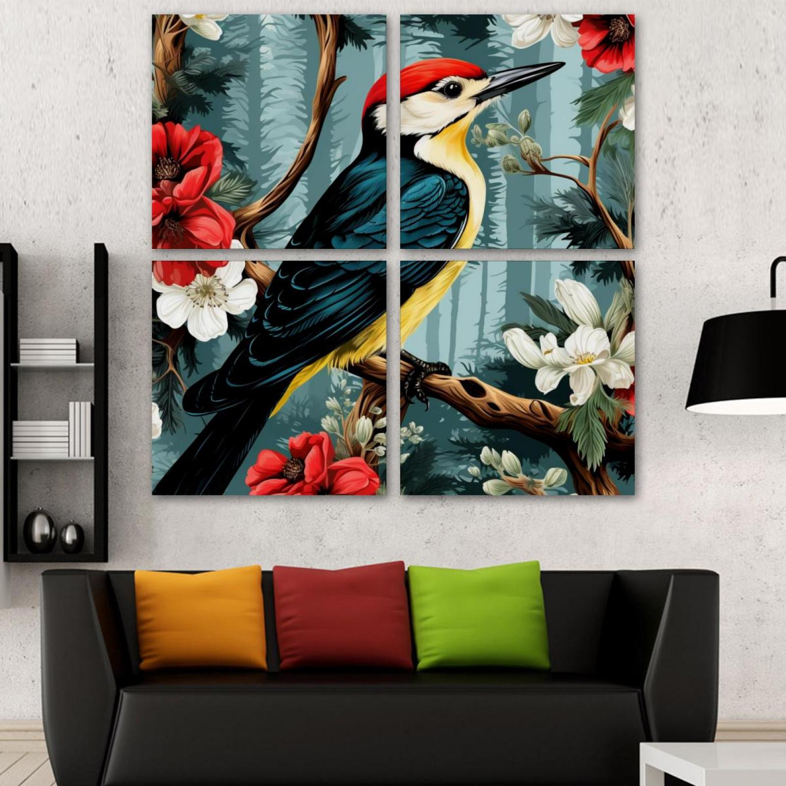 OWNSERIES Woodpecker Pattern 4PC Frameless Canvas Wall Art Paintings ...