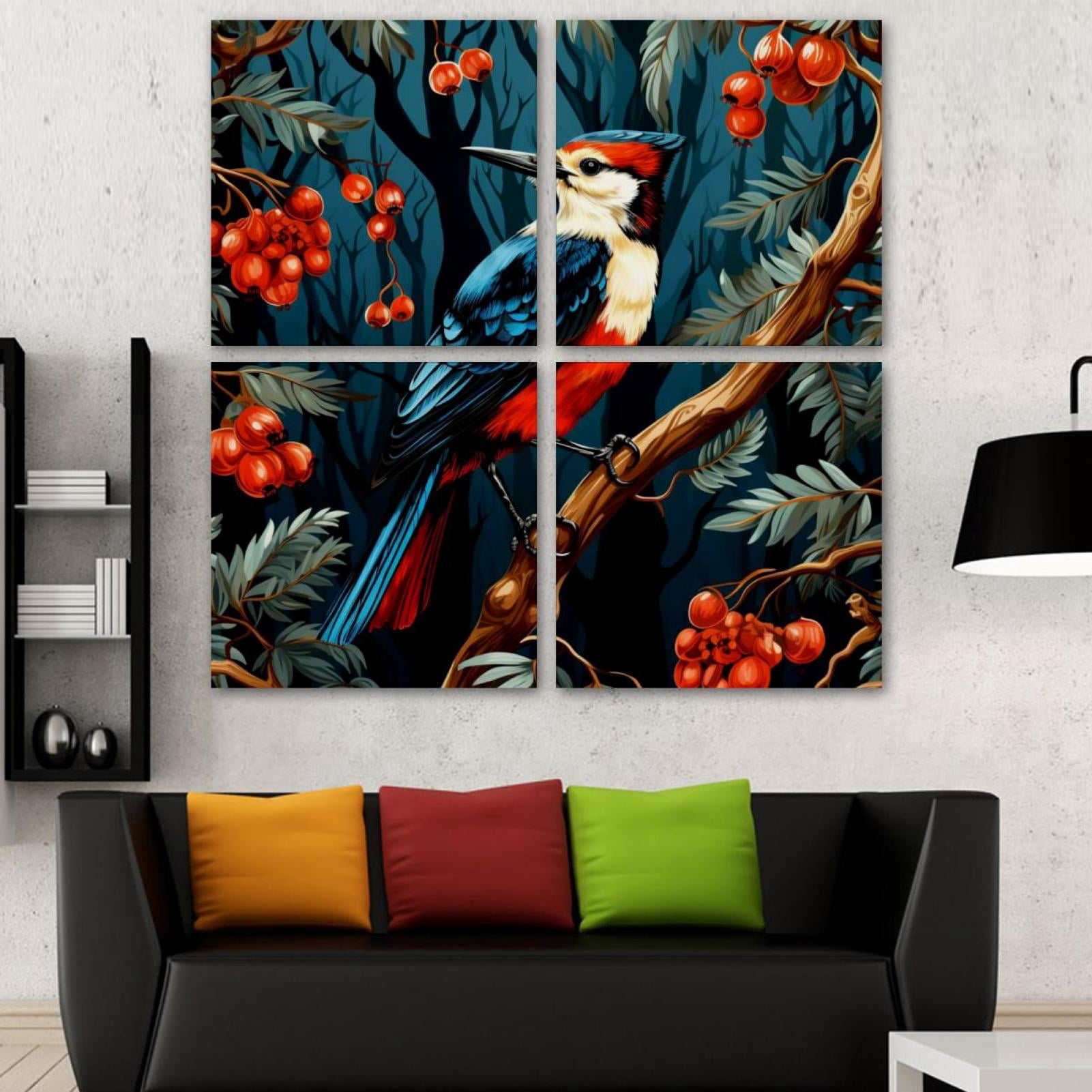 OWNSERIES Woodpecker Pattern 4PC Frameless Canvas Wall Art Paintings ...