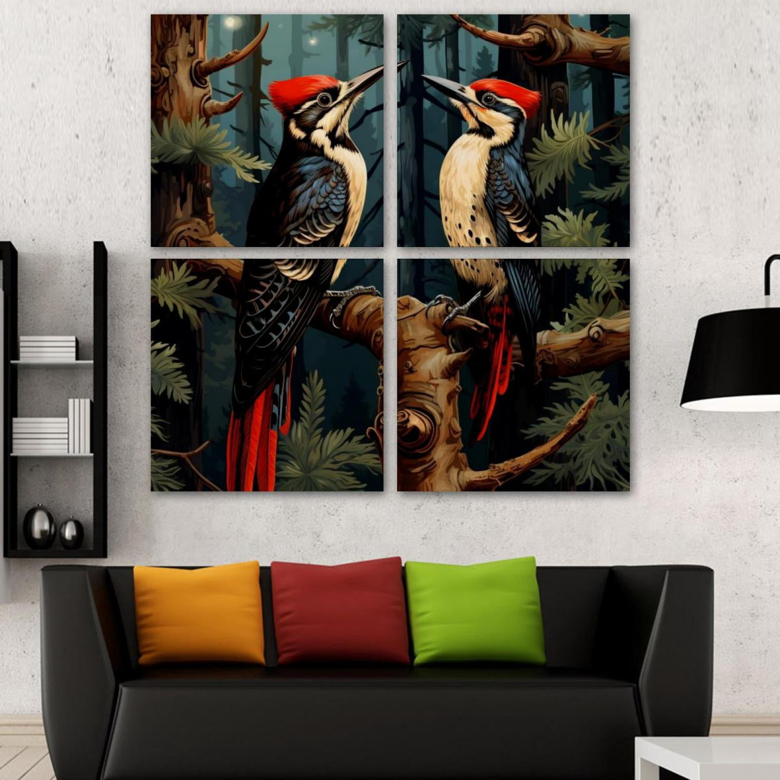 OWNSERIES Woodpecker Pattern 4PC Frameless Canvas Wall Art Paintings ...
