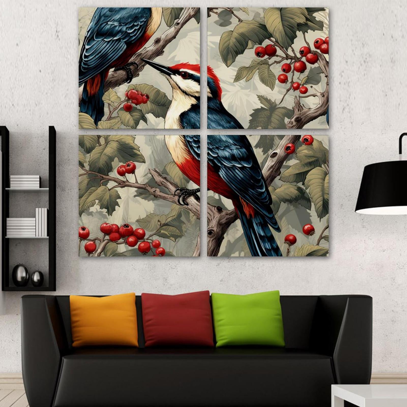 OWNSERIES Woodpecker Pattern 4PC Frameless Canvas Wall Art Paintings ...