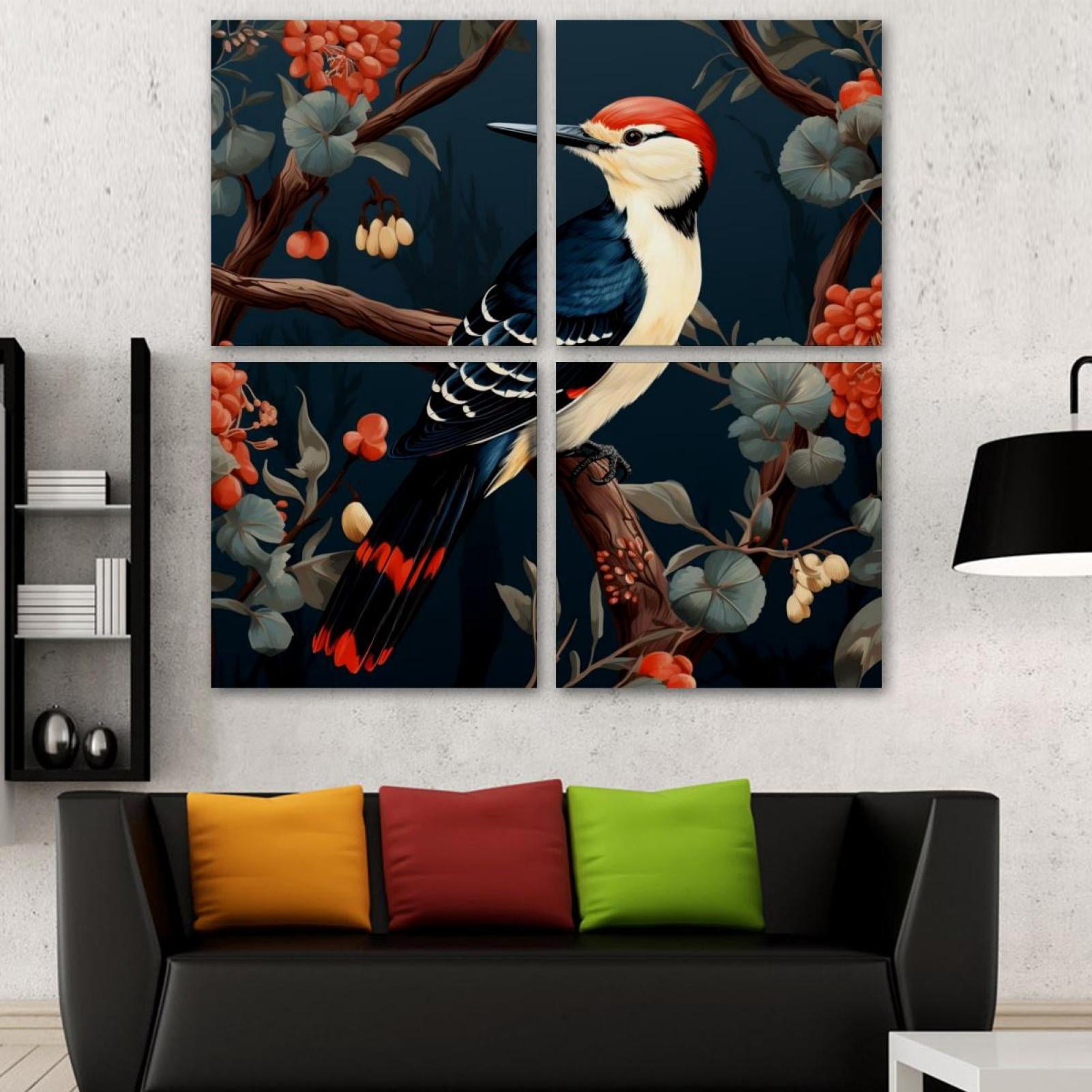 OWNSERIES Woodpecker Pattern 4PC Frameless Canvas Wall Art Paintings ...