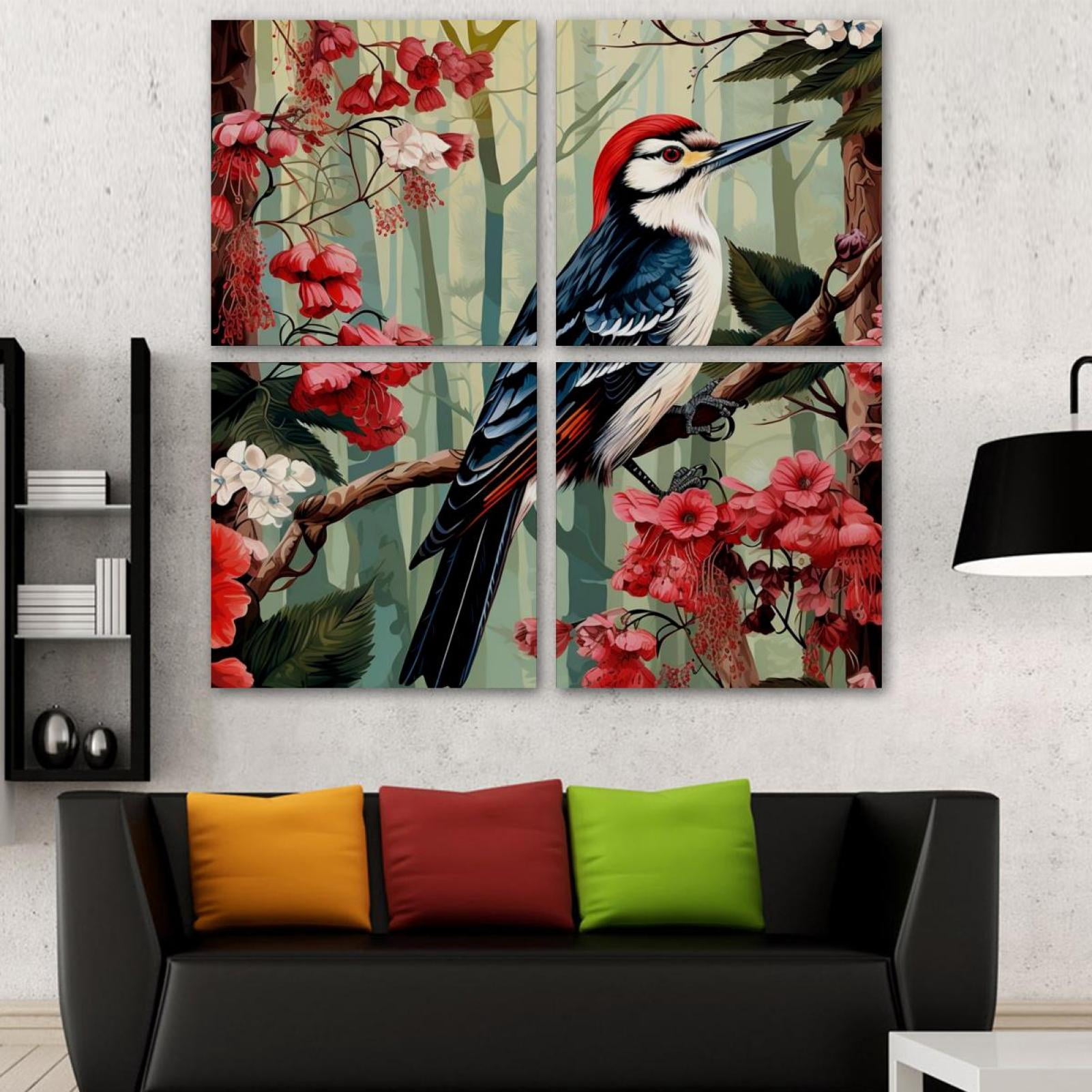 OWNSERIES Woodpecker Pattern 4PC Frameless Canvas Wall Art Paintings ...