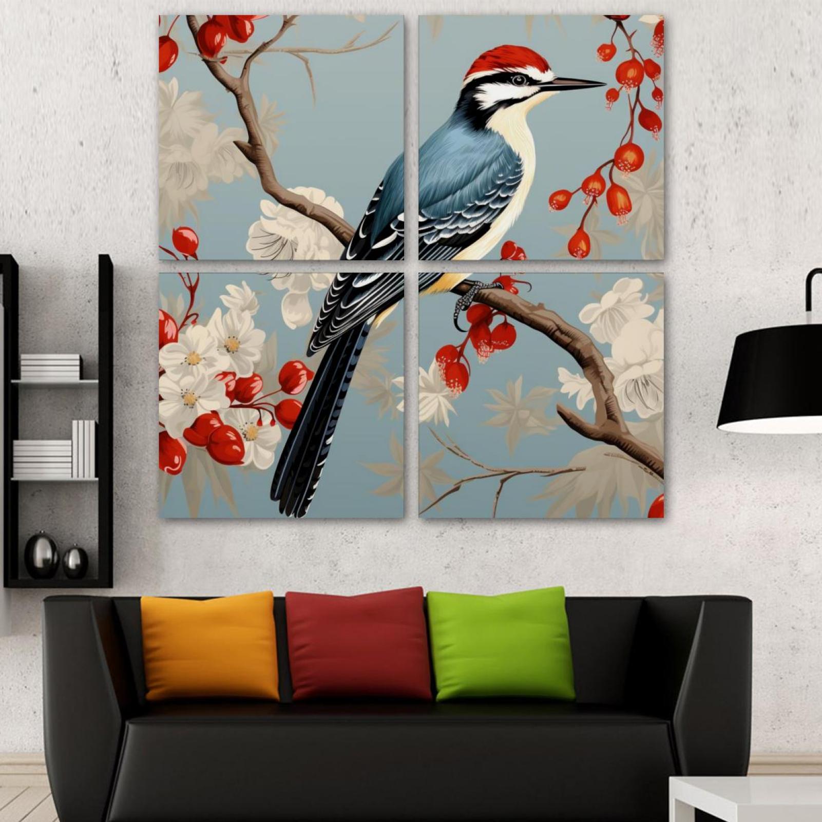 OWNSERIES Woodpecker Pattern 4PC Frameless Canvas Wall Art Paintings ...