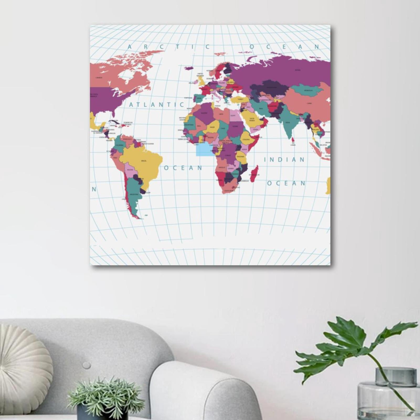 OWNSERIES World Colored Map Pattern Canvas Wall Art Paintings for ...