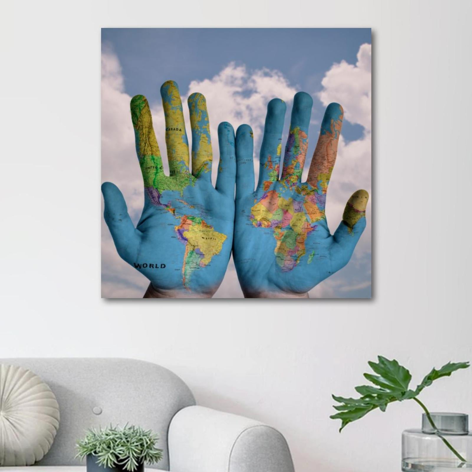 OWNSERIES World Map Hand Painting Pattern Canvas Wall Art Paintings for ...