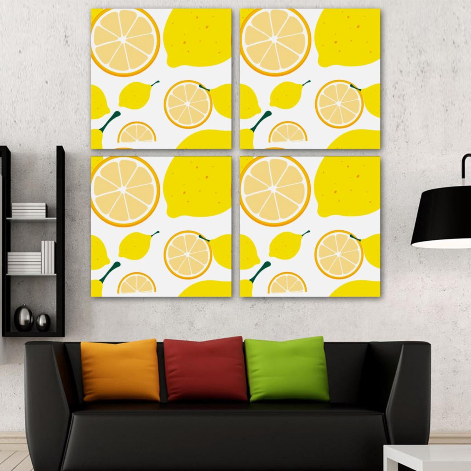OWNSERIES Yellow Lemon Pattern Pattern 4PC Frameless Canvas Wall Art ...