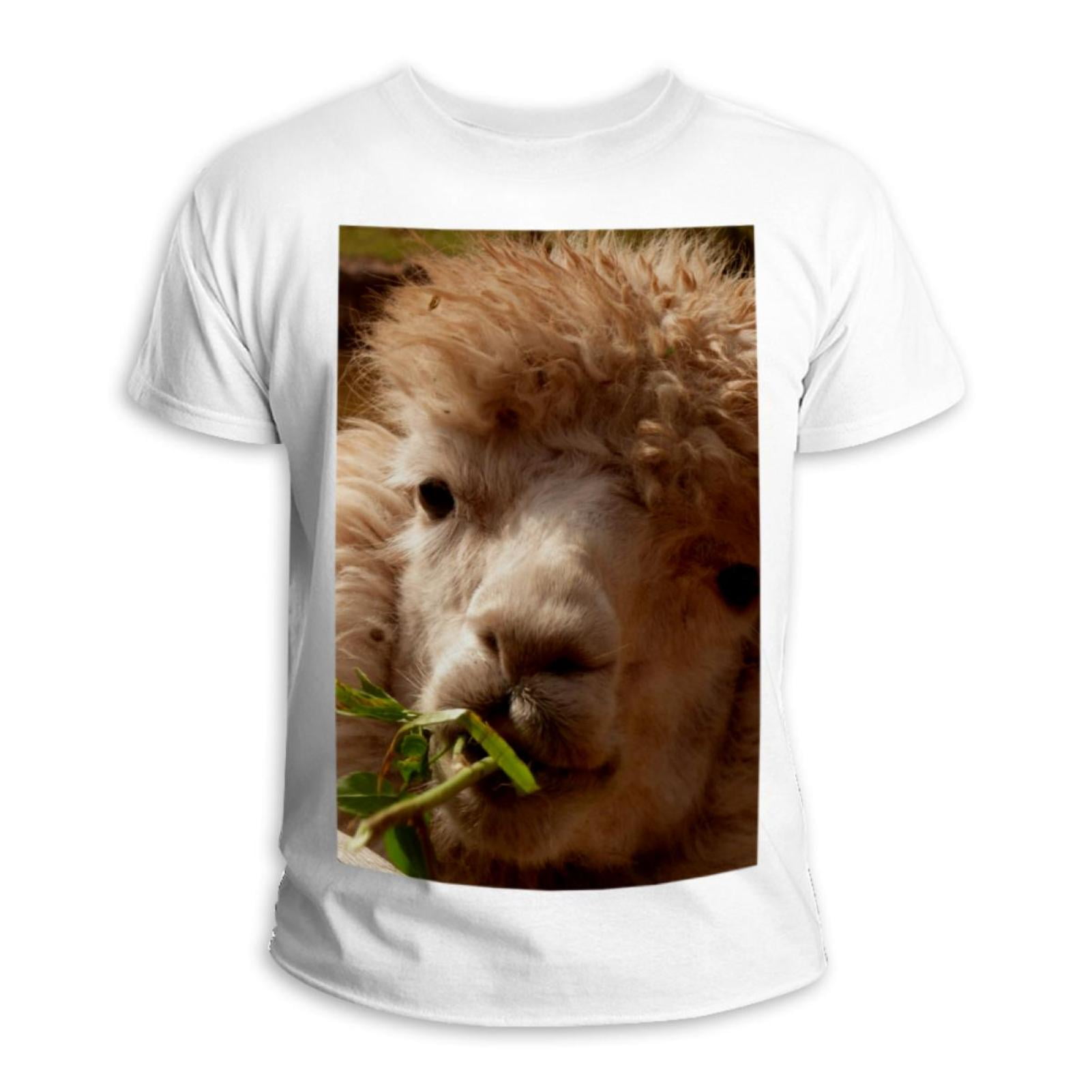 OWNSUMMER Alpaca Pattern Stylish White TShirt Pattern Cotton Classic