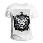 OWNSUMMER Black King Tiger Pattern Stylish White T-Shirt - Pattern Cotton Classic Tee for Everyday Comfort and Durability