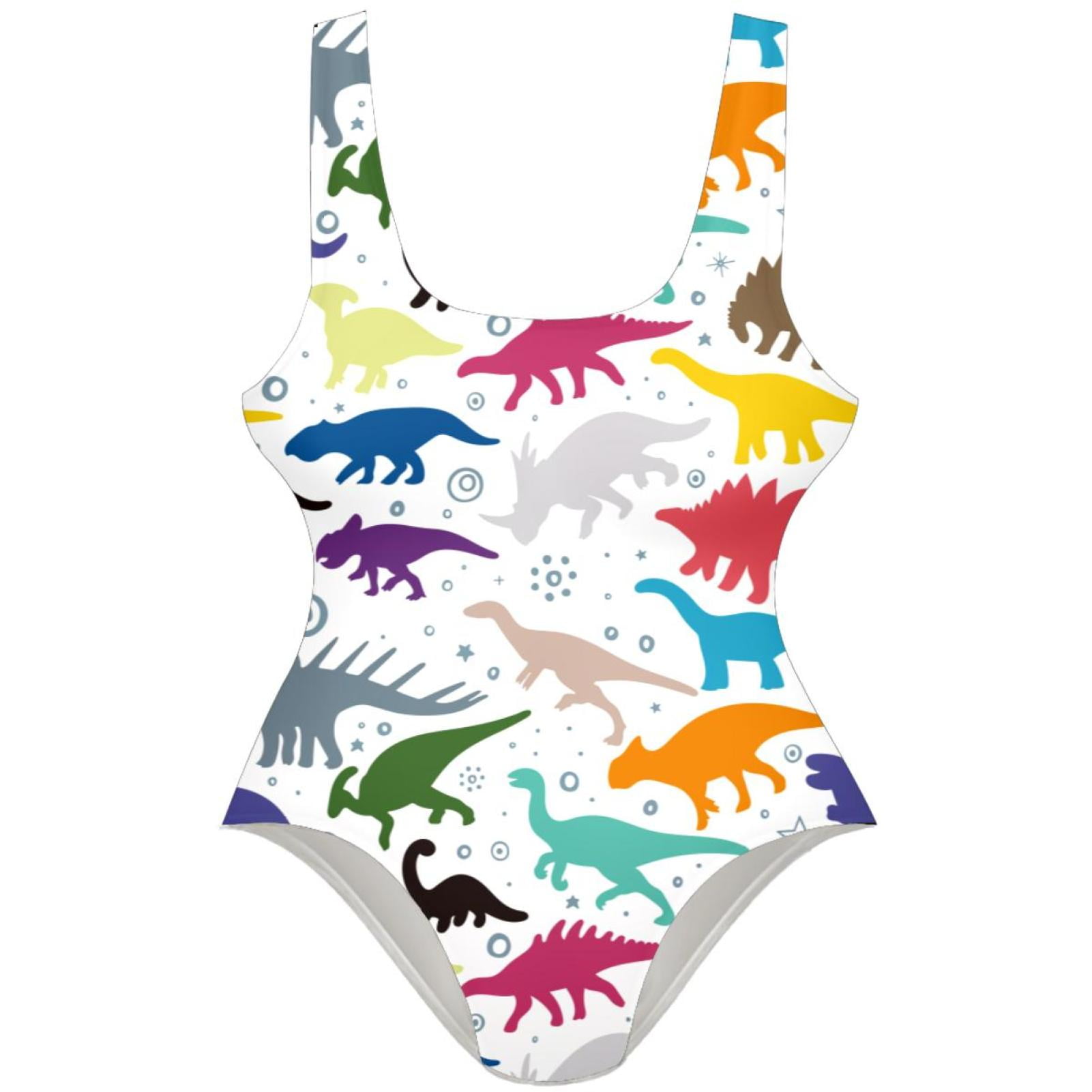 OWNSUMMER Colorful Dinosaurs Pattern Stylish OnePiece Swimsuit for