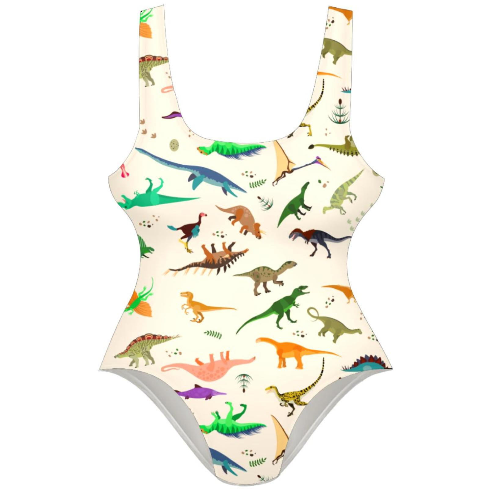 OWNSUMMER Cute Dinosaurs Pattern Stylish OnePiece Swimsuit for Women