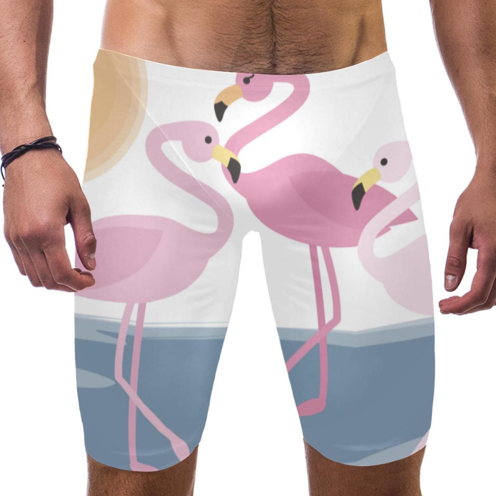 OWNSUMMER Flamingo Lake Reed Scene Pattern Mens Polyester Board Shorts