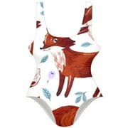 OWNSUMMER Foxes Pattern Stylish One-Piece Swimsuit for Women, 80% Nylon 20% Spandex, XS-XXL Sizes Available