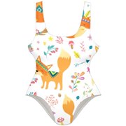 OWNSUMMER Foxes White Arrow Pattern Stylish One-Piece Swimsuit for Women, 80% Nylon 20% Spandex, XS-XXL Sizes Available